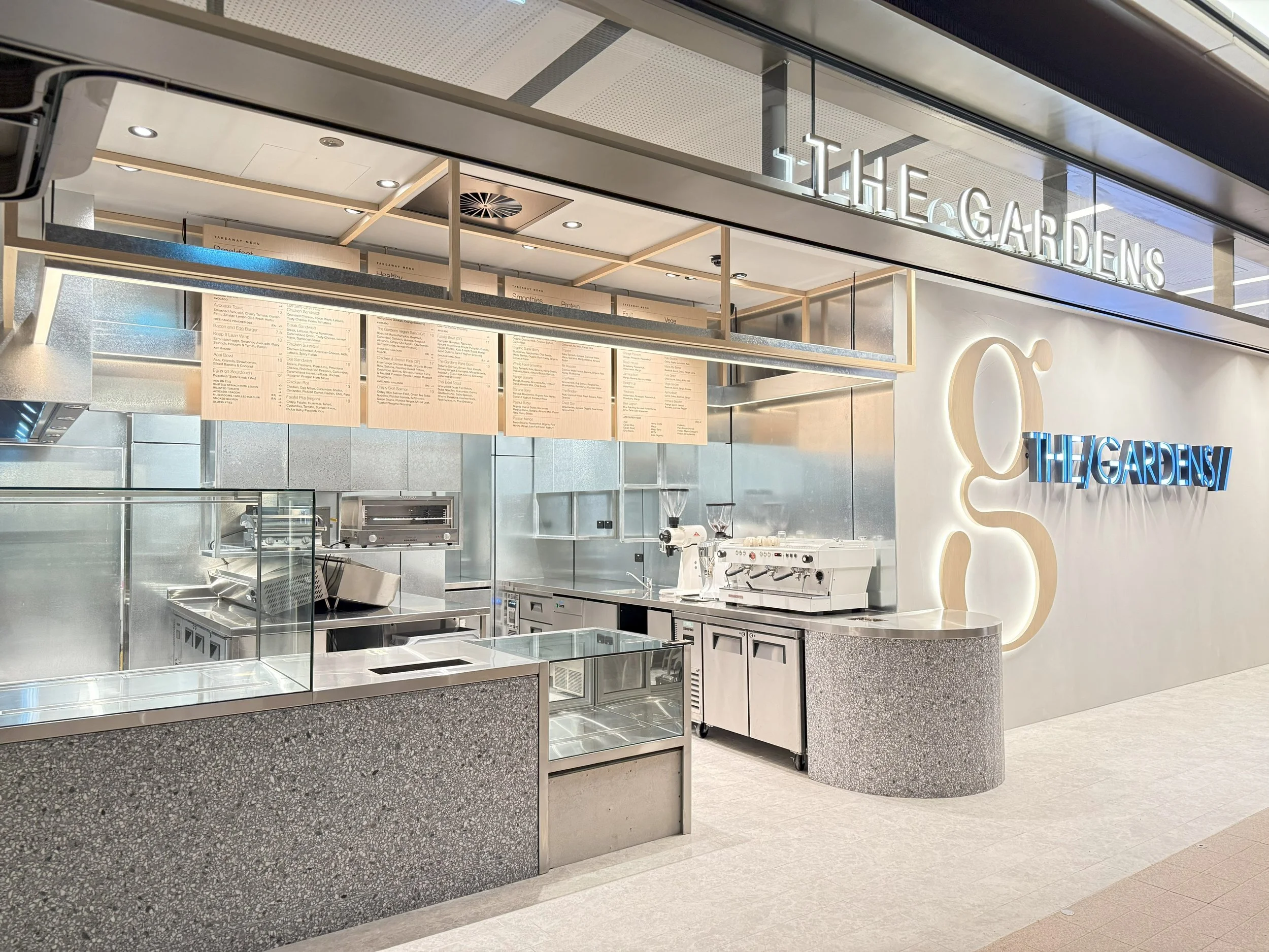 Completed shopfront for The Gardens café fit-out in Sydney CBD