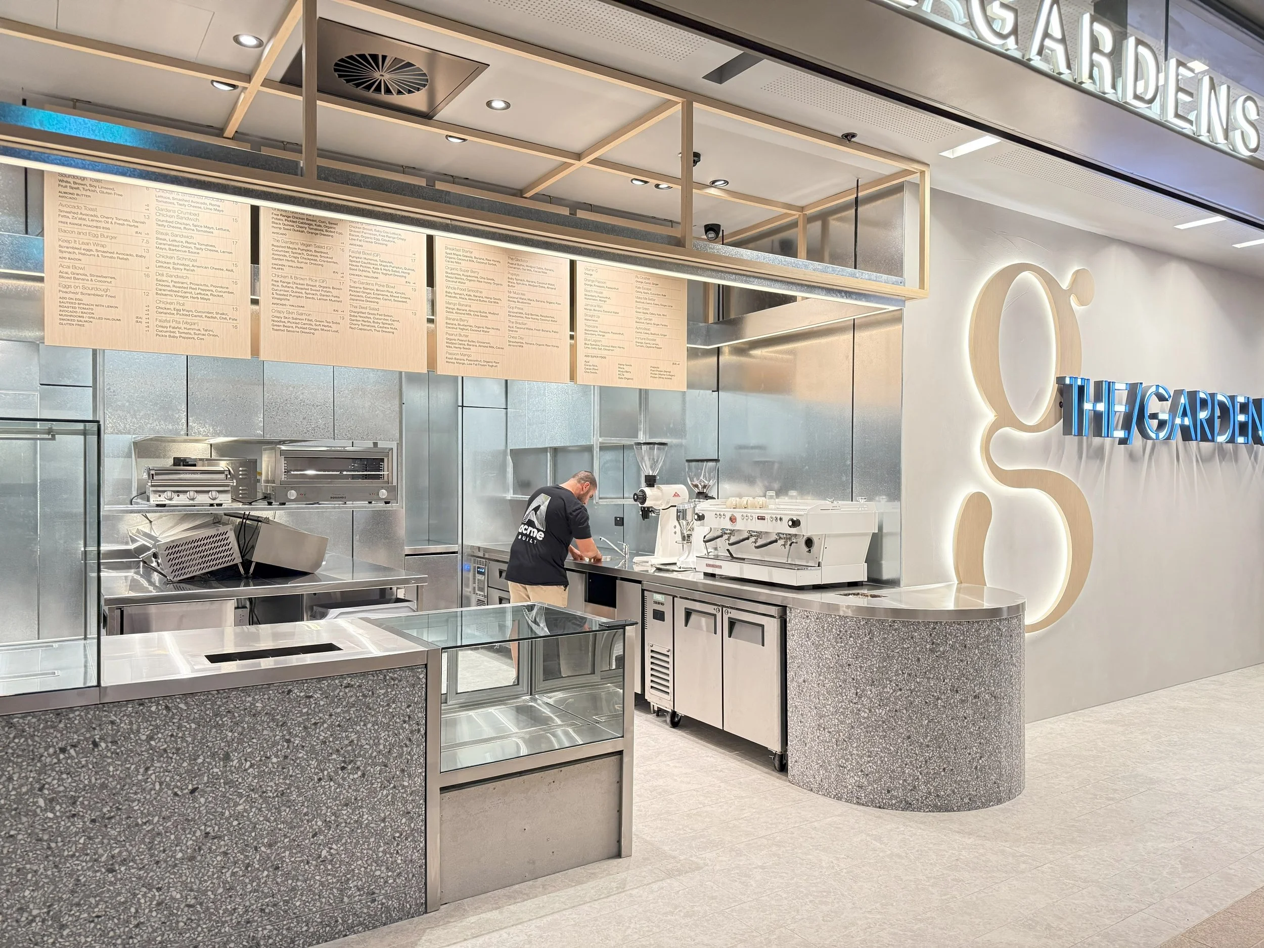 Completed shopfront for The Gardens café fit-out in Sydney CBD