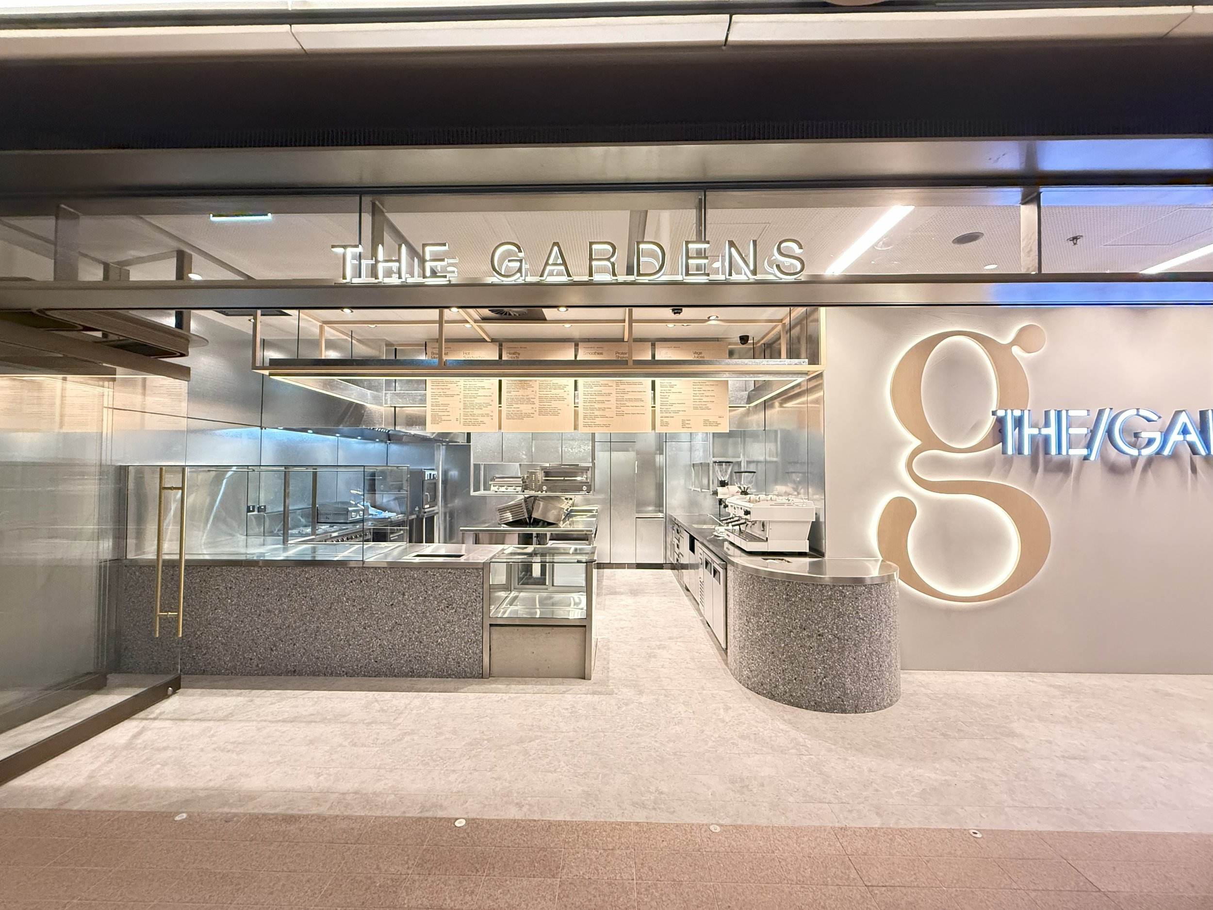 Completed shopfront for The Gardens café fit-out in Sydney CBD