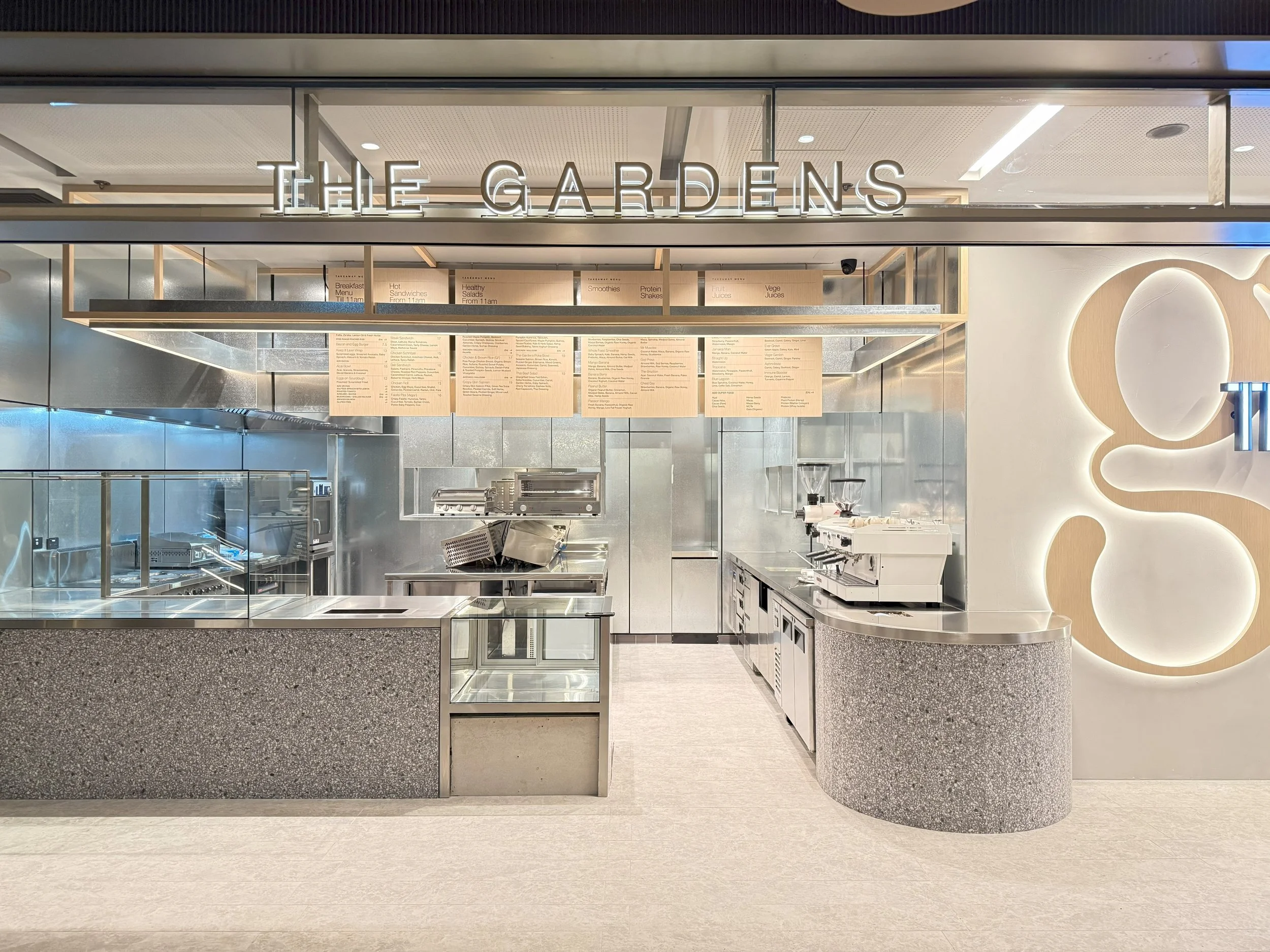 Completed shopfront for The Gardens café fit-out in Sydney CBD