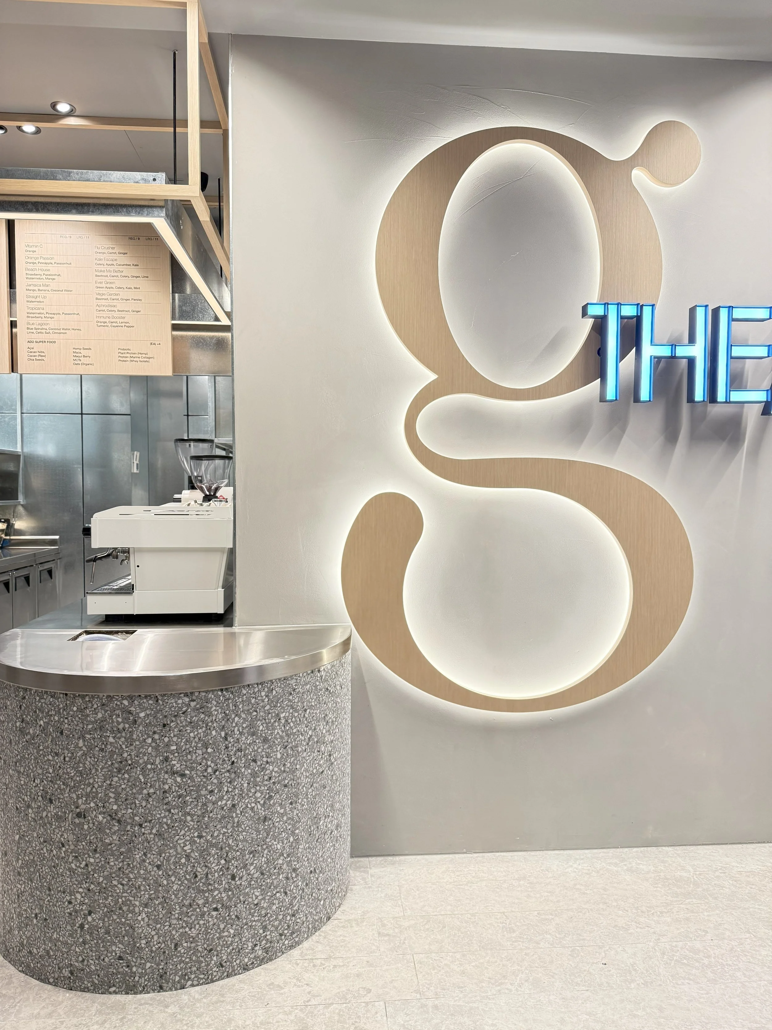 The Gardens café signage and finished interior at Martin Place