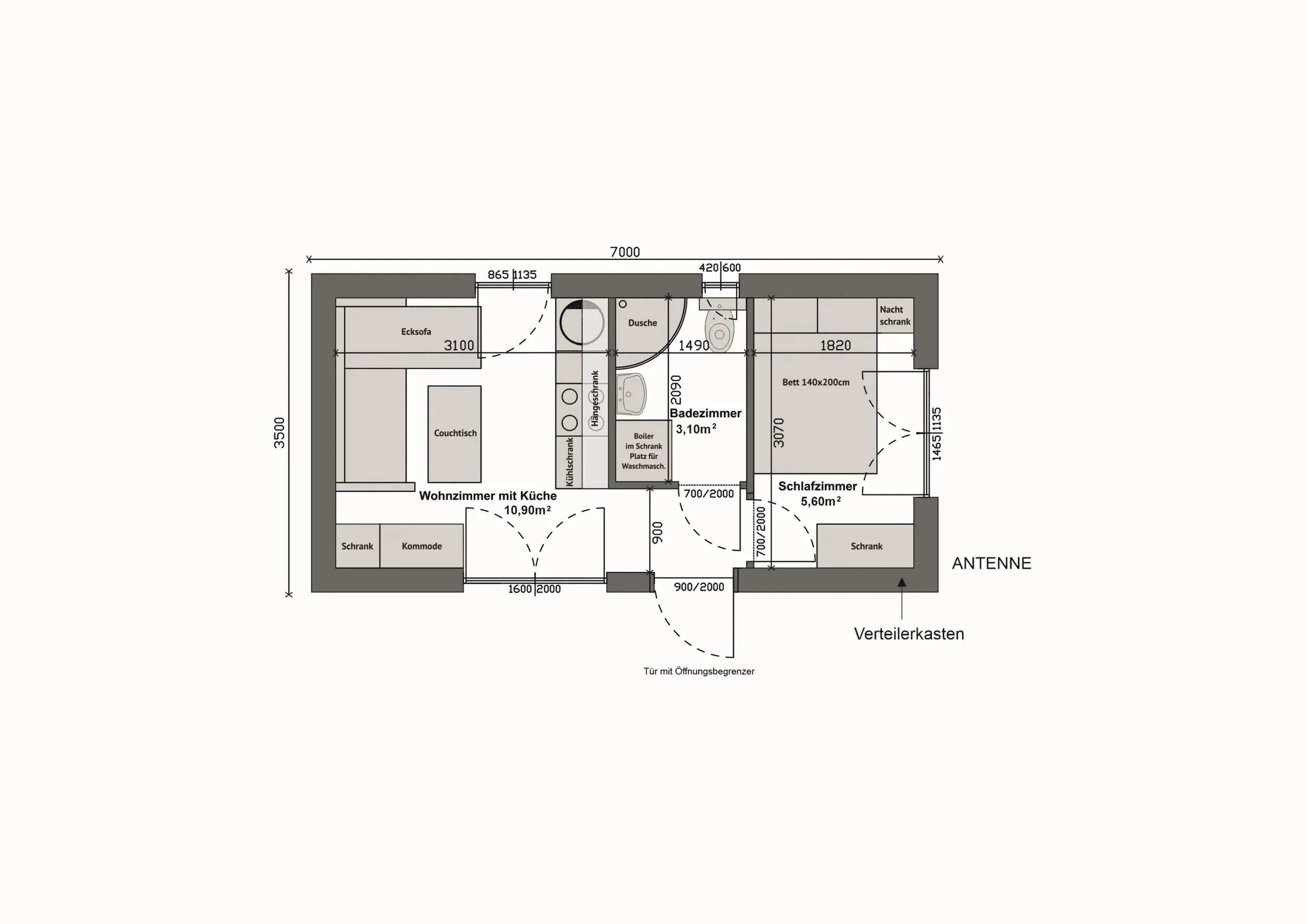 Haus MW24 — Grundriss Variante B, gespiegelt zu Variante A
