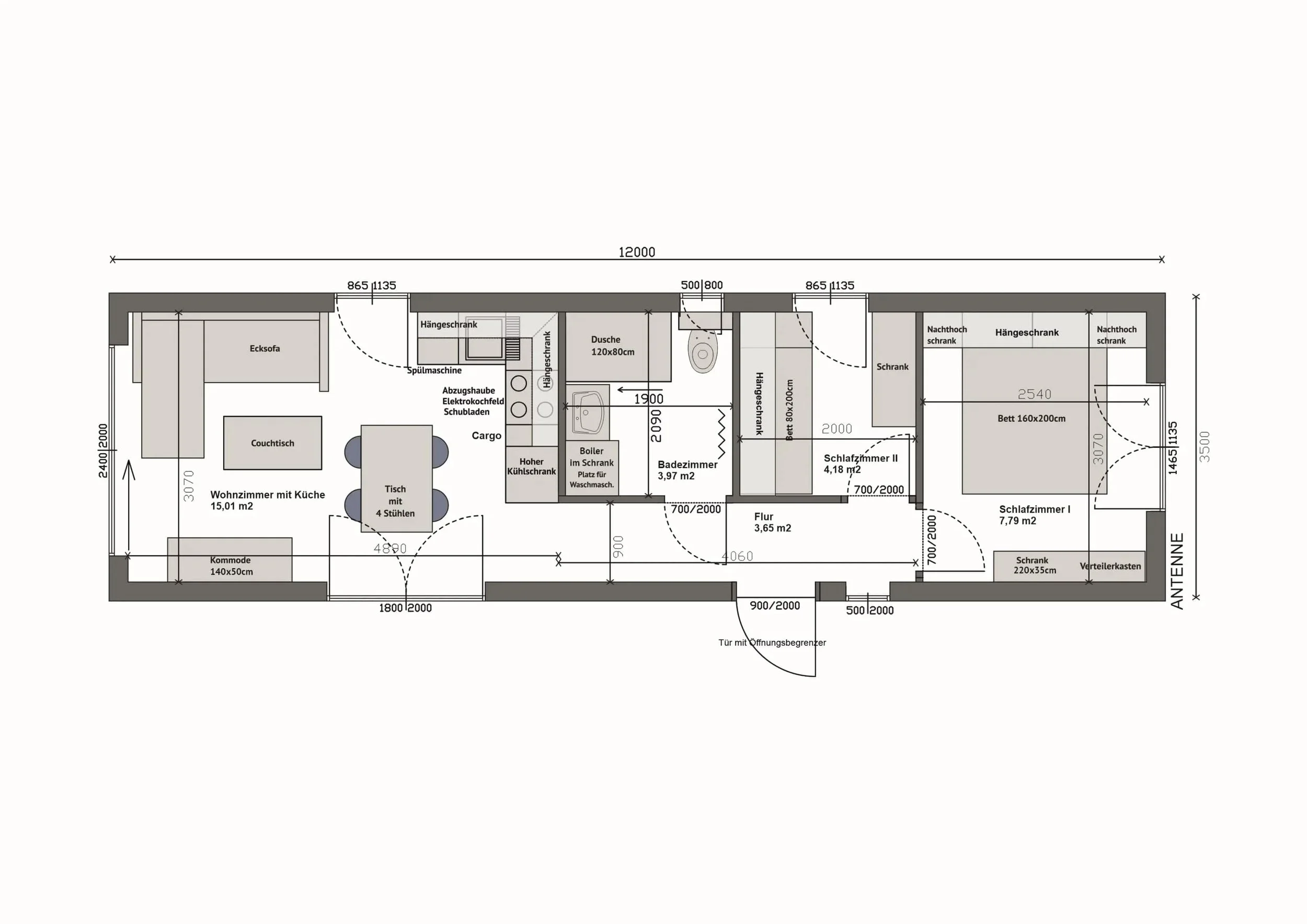 Haus MW42 — Grundriss Variante 2 Schlafzimmer GEG (6,90 m² + 6,30 m²), Maßplan