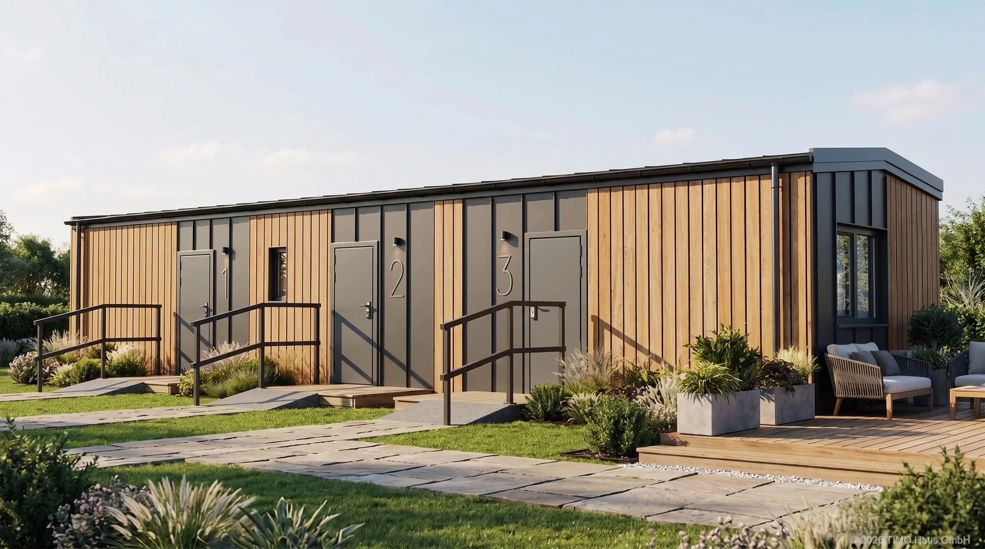 Visualisierung: Tiny Houses zur Vermietung und als Ferienhaus bei TIMO Haus.