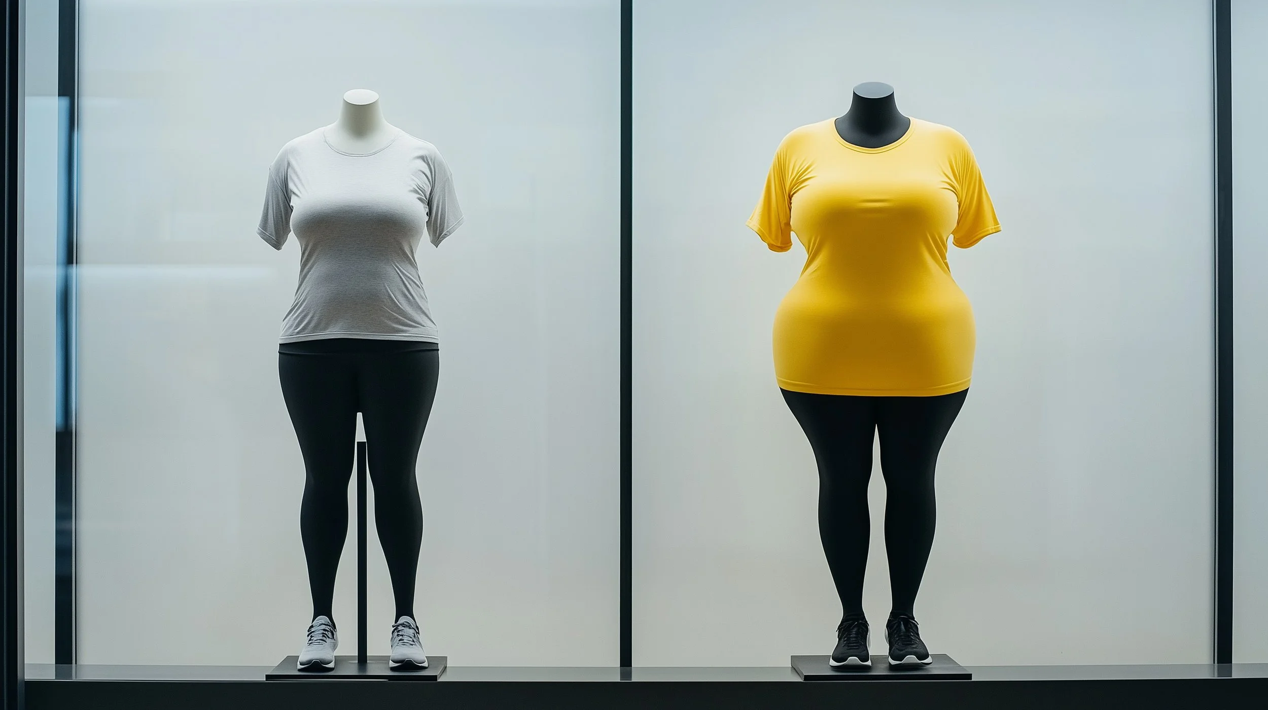 two plus size mannequins in a store window