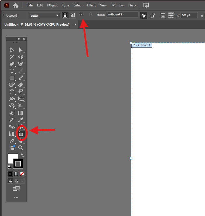 computer window showing where artboard tools are in Adobe Illustrator