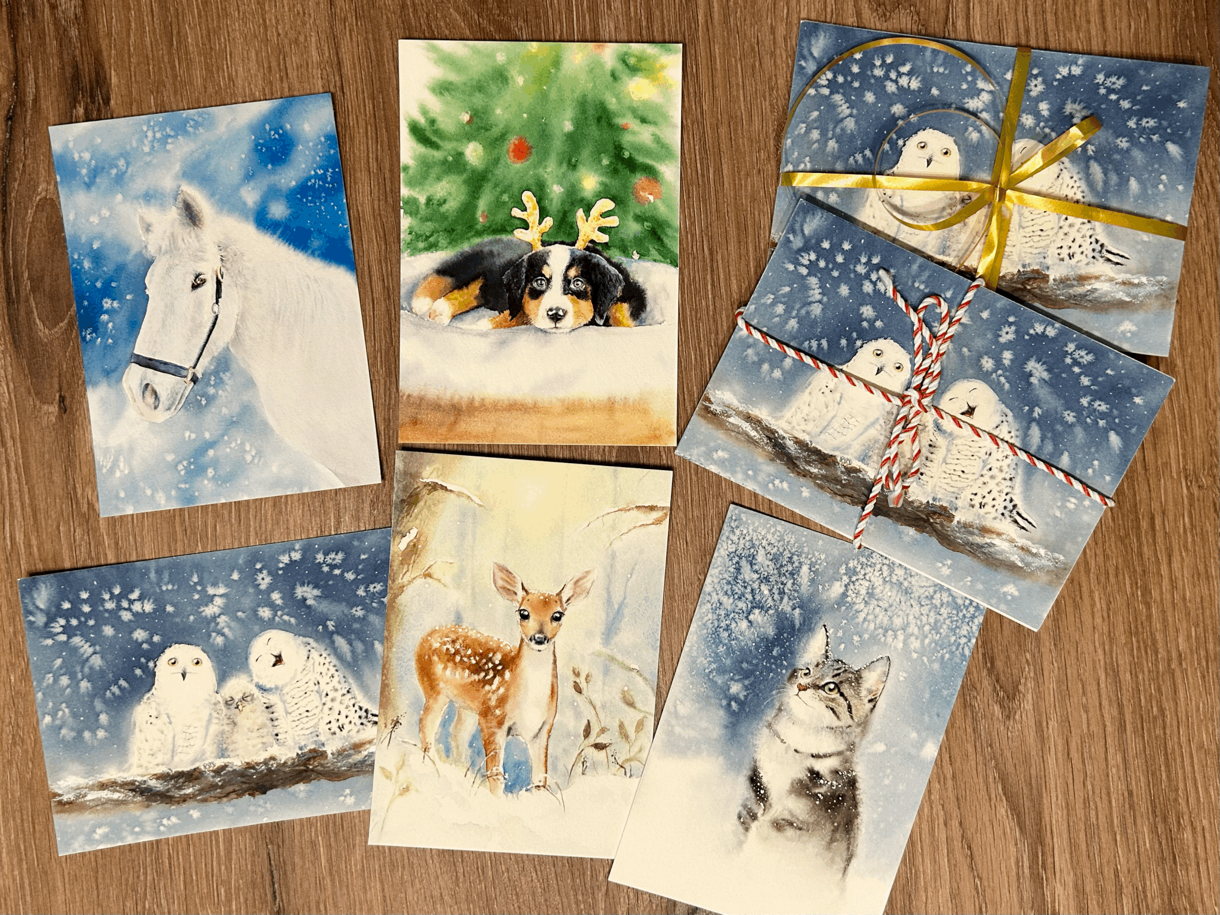 Set of 5 handmade Christmas cards