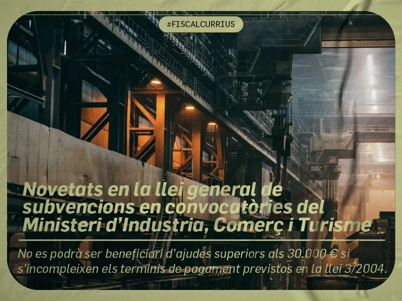 Novetats en la Llei general de subvencions en convocatòries del Ministeri d’Industria, Comerç i Turisme