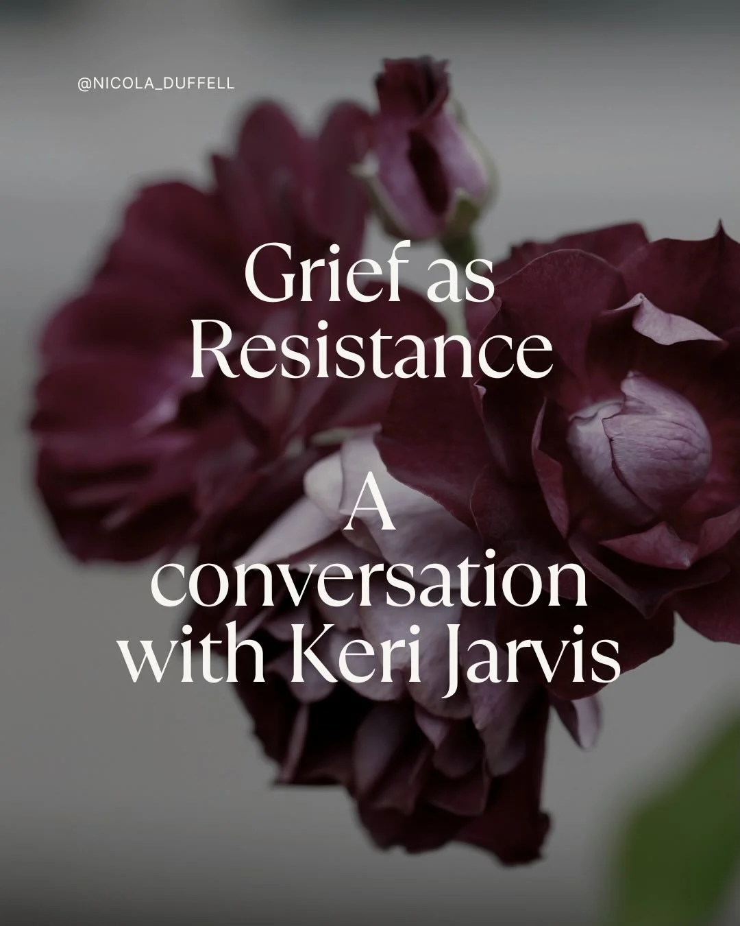 Grief as Resistance | A conversation with @keri_l_jarvis 
.
As part of Keri&rsquo;s Spirals series we&rsquo;ll be speaking about grief as an act of resistance. We&rsquo;ll explore what it is go beyond personal grief and meet the grief of our times.
.