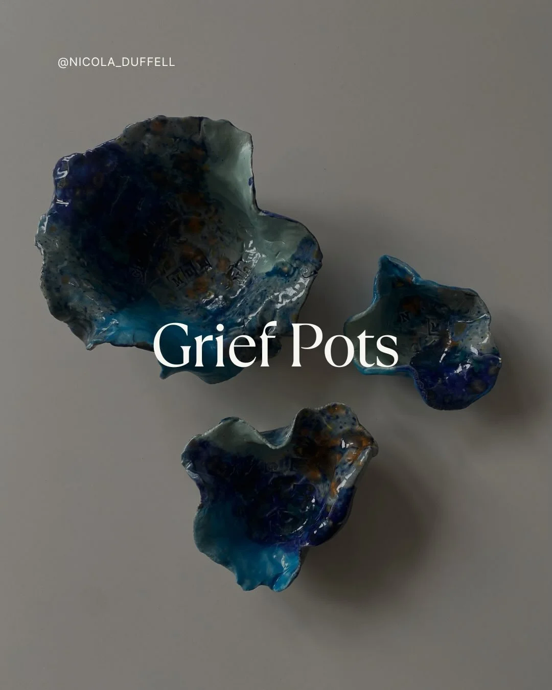 Grief Pots | I made some grief pots and it was the most beautiful experience.
.
I wanted them to look like the sea.
.
An imprint of the metaphor that holds me in my grief.
.
Perhaps you, in yours.
.
Carefully shaping them.
.
Not to overwork them.
.
I