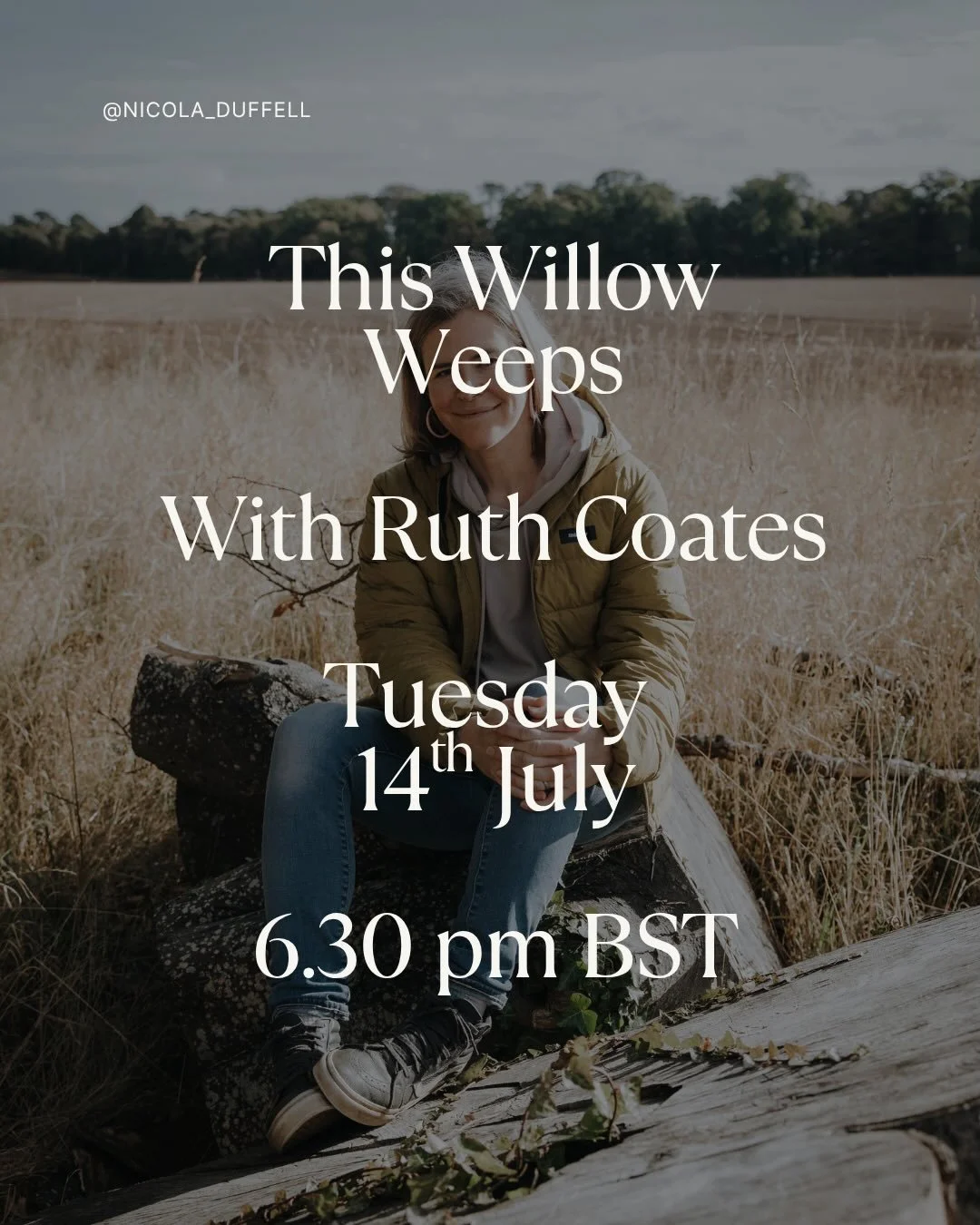 This Willow Weeps | Tuesday 14th July at 6.30pm with @ruthcoatestherapy 
.
Tomorrow is special as its publication day.
.
It&rsquo;s special because I get to hang out with Ruth.
.
It&rsquo;s special because we are going to weave the willow tree (assoc