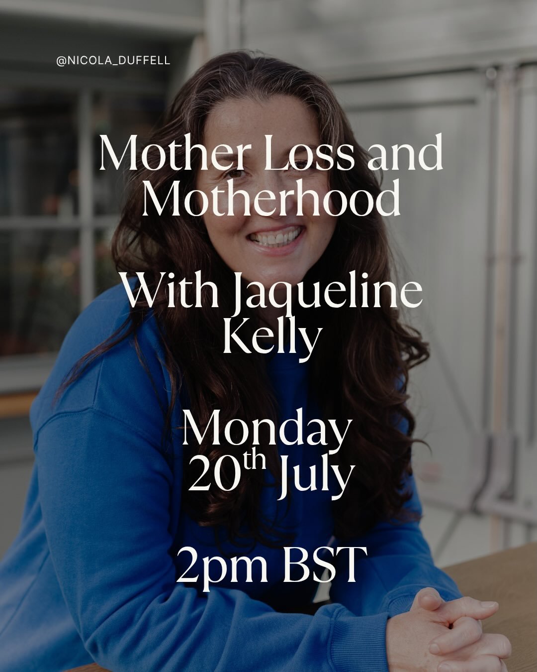 Mother Loss and Motherhood | The grief of losing a mother
.
A particular loss.
.
Each loss is unique.
.
To each and every one of us.
.
Jacqueline and I will be exploring this tender territory together.
.
We know this well.
.
We&rsquo;ll be over on Th