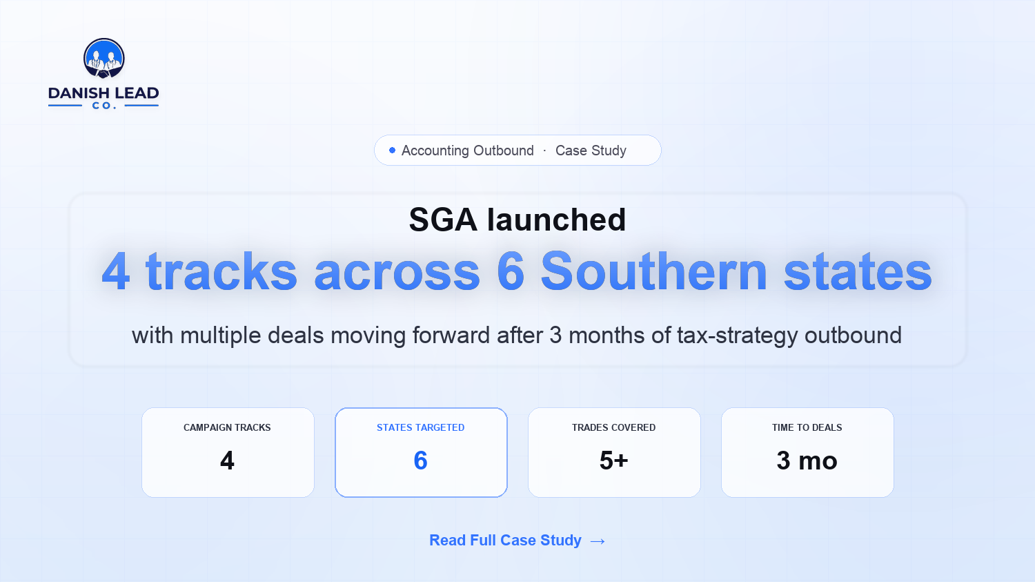 How Danish Lead Co. Built 4 Parallel Cold Outbound Tracks for Solutions Group Accounting Across 6 Southern States, With Multiple Deals Moving Forward After 3 Months
