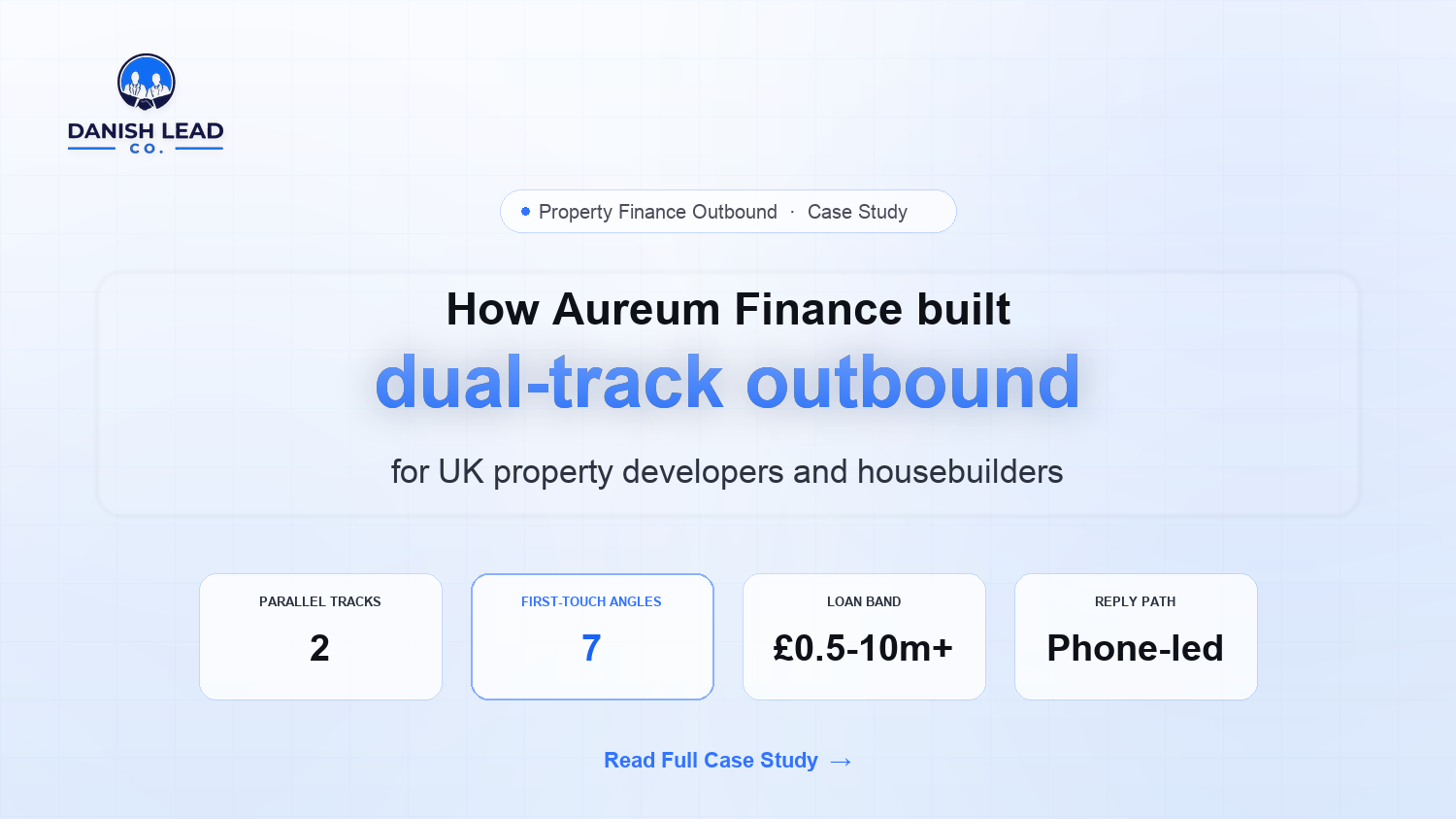 How Danish Lead Co. Built Dual-Track Cold Outbound for Aureum Finance, a UK Property Development Finance Brokerage