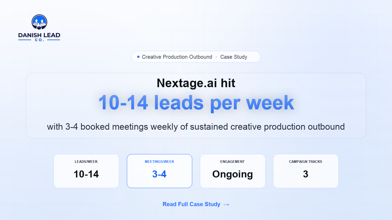 How Danish Lead Co. Sustains 10-14 Leads and 3-4 Booked Meetings Per Week for Nextage.ai Across 3 Cold Outbound Tracks With Anti-Tool Positioning Discipline