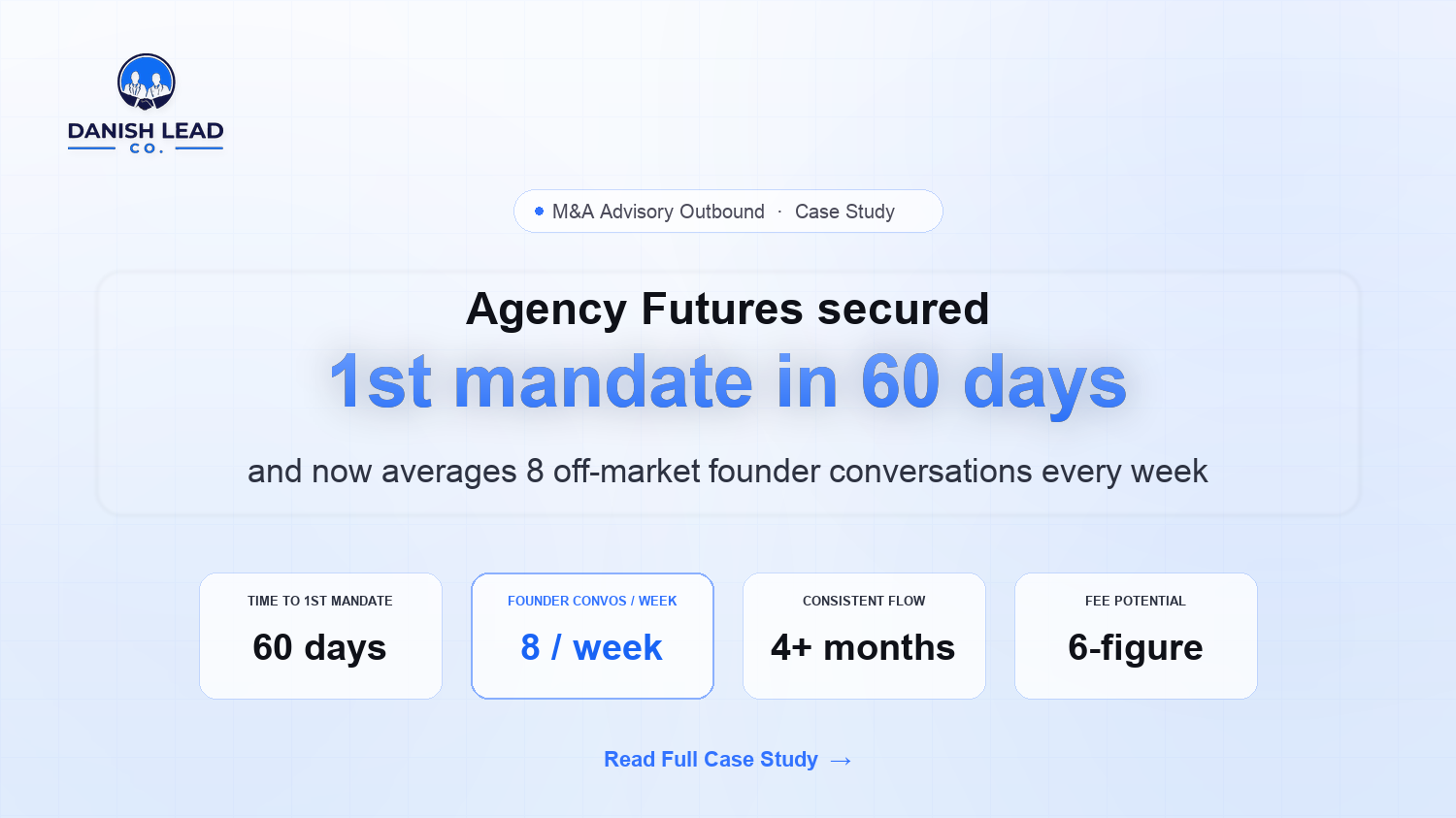 How Agency Futures Secured A First Sell-Side Mandate in 60 Days, and Now Averages 8 Off-Market Founder Conversations Per Week