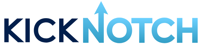 Kicknotch logo with a blue arrow above the letter 'O'