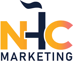 NHC Marketing logo with bold text and stylized design.