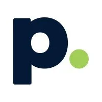 Logo with a dark blue lowercase letter 'p' and a green dot on a white background.