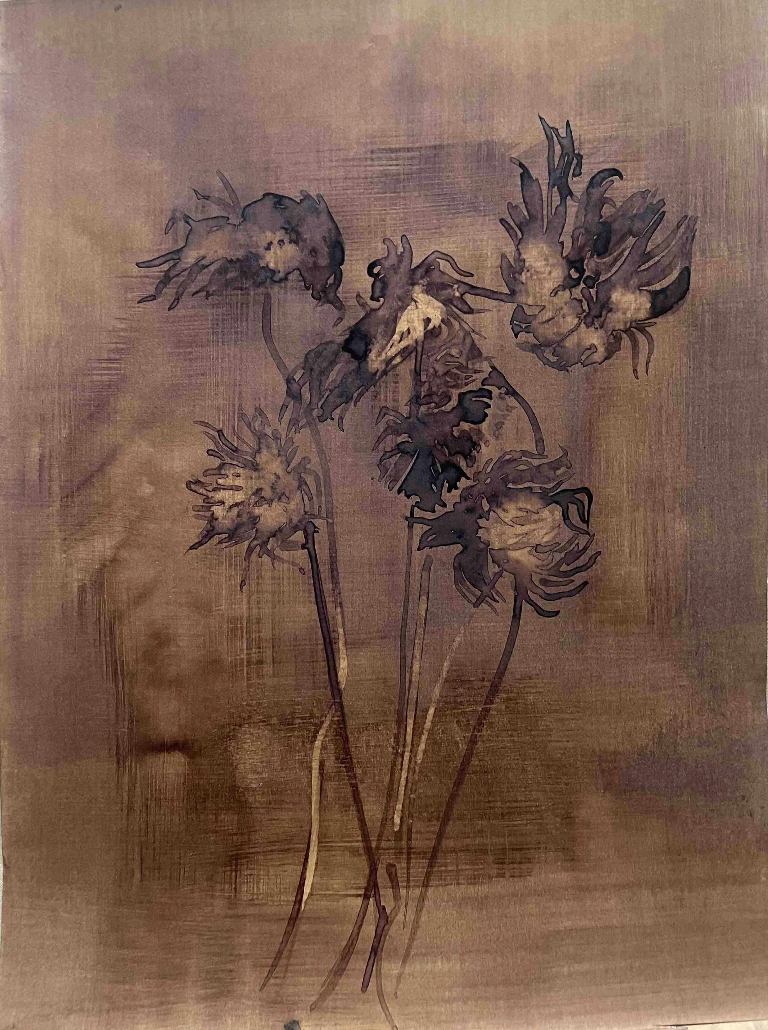 Dahlia. XI -                 45
Didier Cros 2023
Label Manière Éditions
Lavis à la brou de noix sur papier 35x46 cm
Prix : 450€