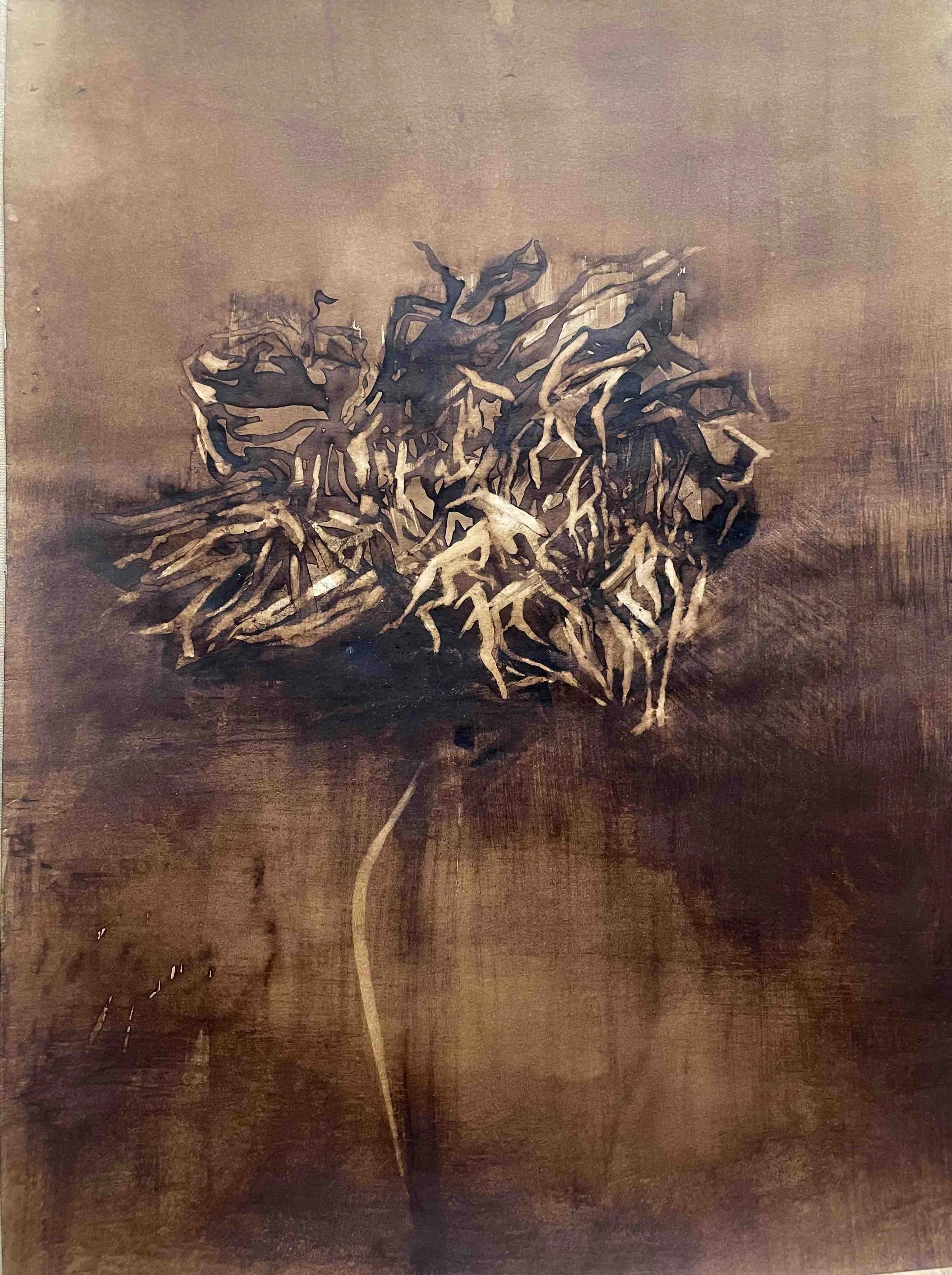Dahlia. IX -          43 
Didier Cros 2023
Lavis à la brou de noix sur papier
35x46 cm
Prix                      : 450€