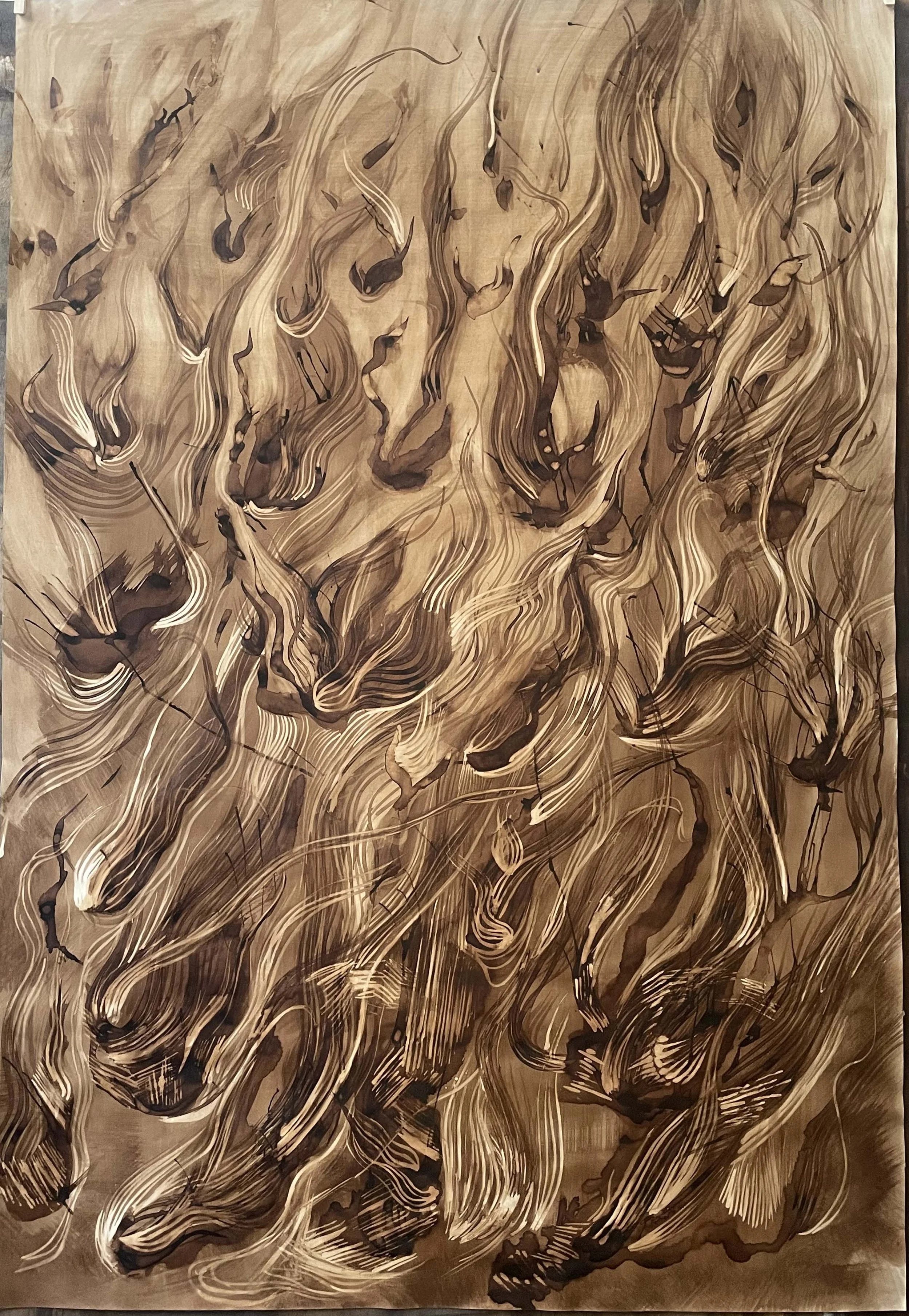 Sagne (enfer) -                         9 
Didier Cros 2023 
Lavis au brou de noix sur papier
130x89 cm
Prix de vente                      : 1500€