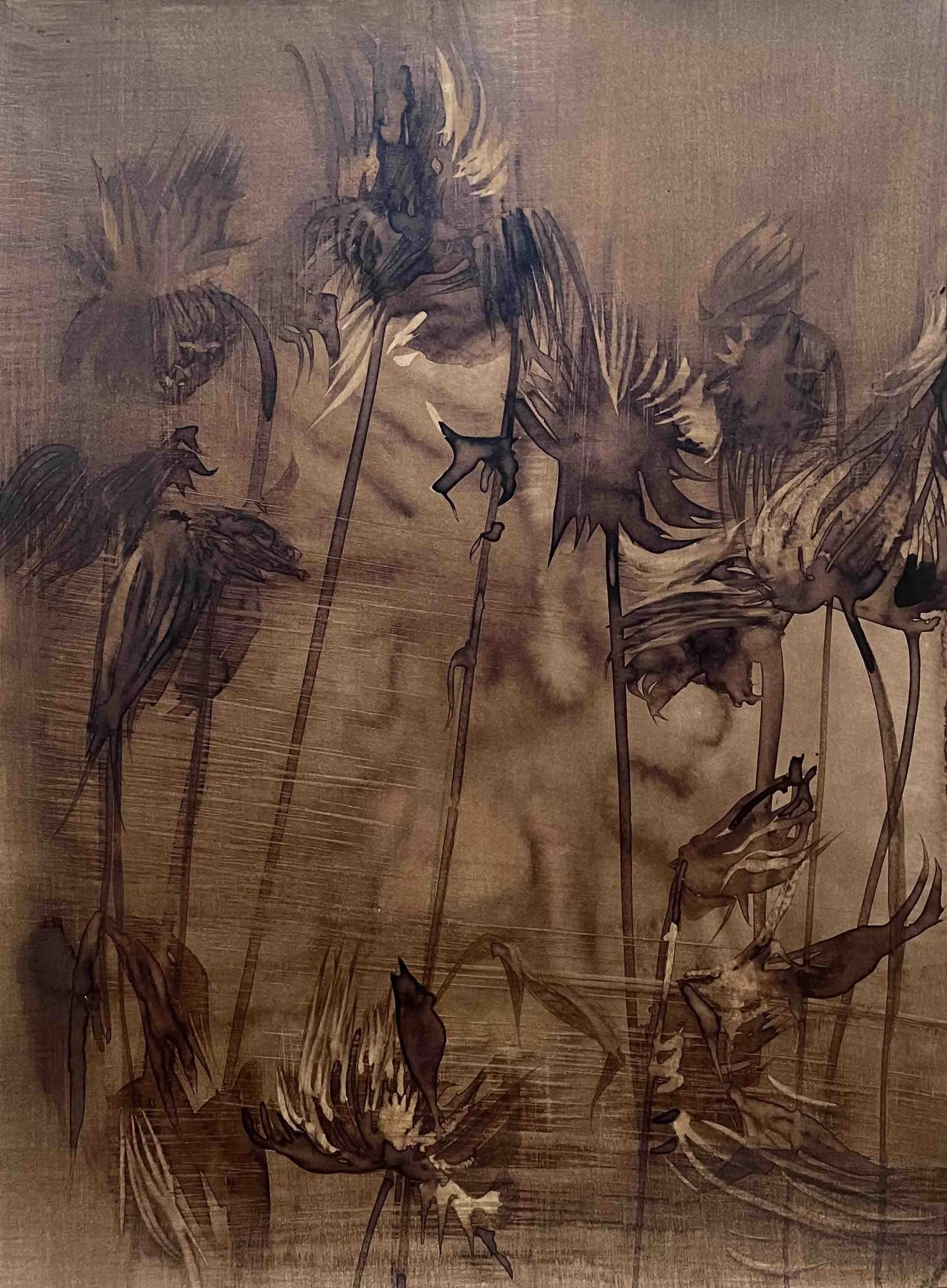Dahlia. I             - 35
Didier Cros 2023
Lavis à la brou de noix sur papier
35x46 cm
Prix                     : 450€