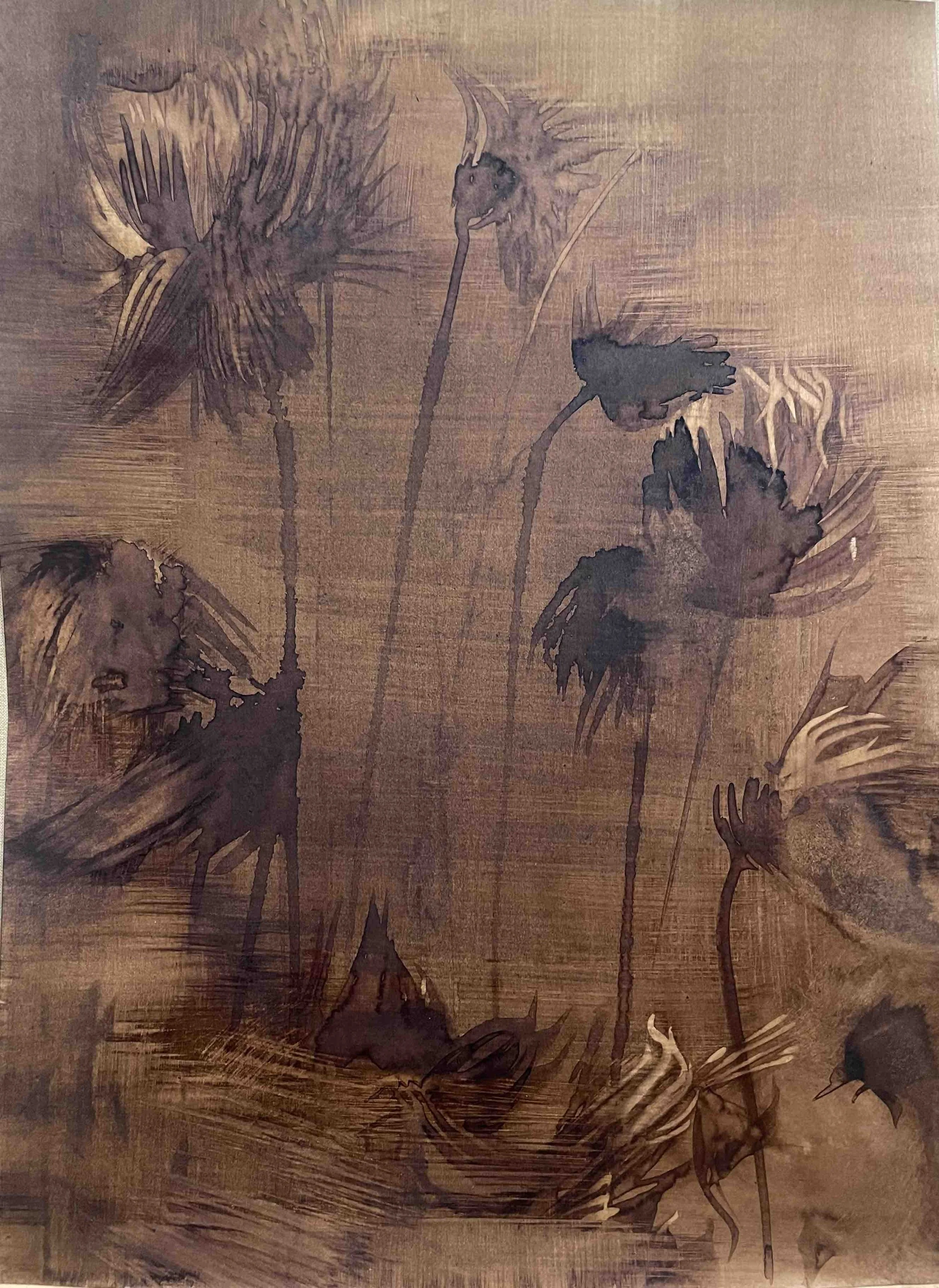 Dahlia. X                     - 44
Didier Cros 2023
Lavis à la brou de noix sur papier
35x46 cm
Prix                         : 450€