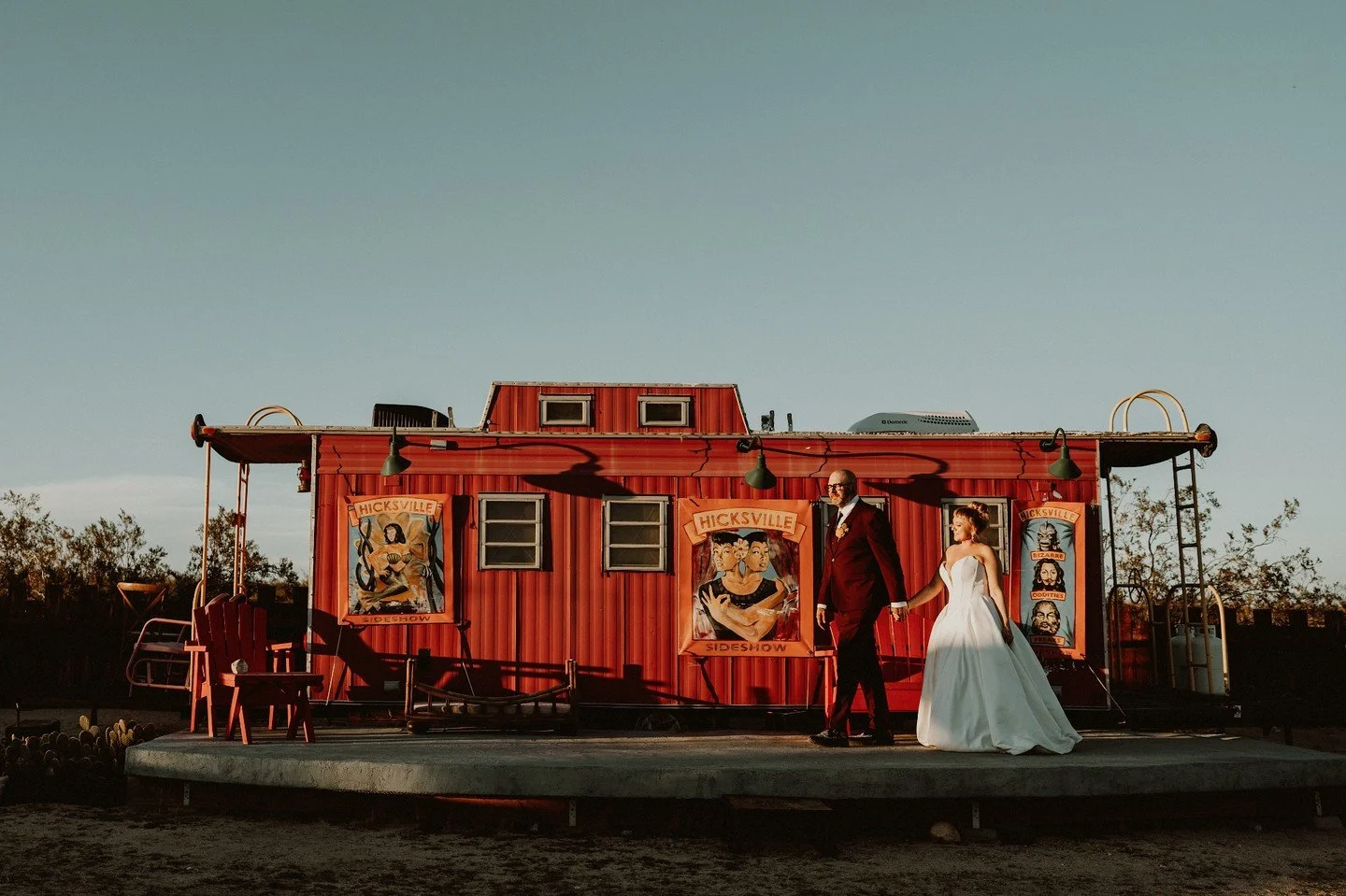 Paige and Kevin got married at the awesome Hicksville Trailer Palace in Joshua Tree.
&bull; The Creative Team &bull;⁠
Bad Ass Couple: @metal.peaches + @paige_appropriate + @k.bwayno
Paige's Attire: @thedressbride, "Derrick" Maggie Sottero +