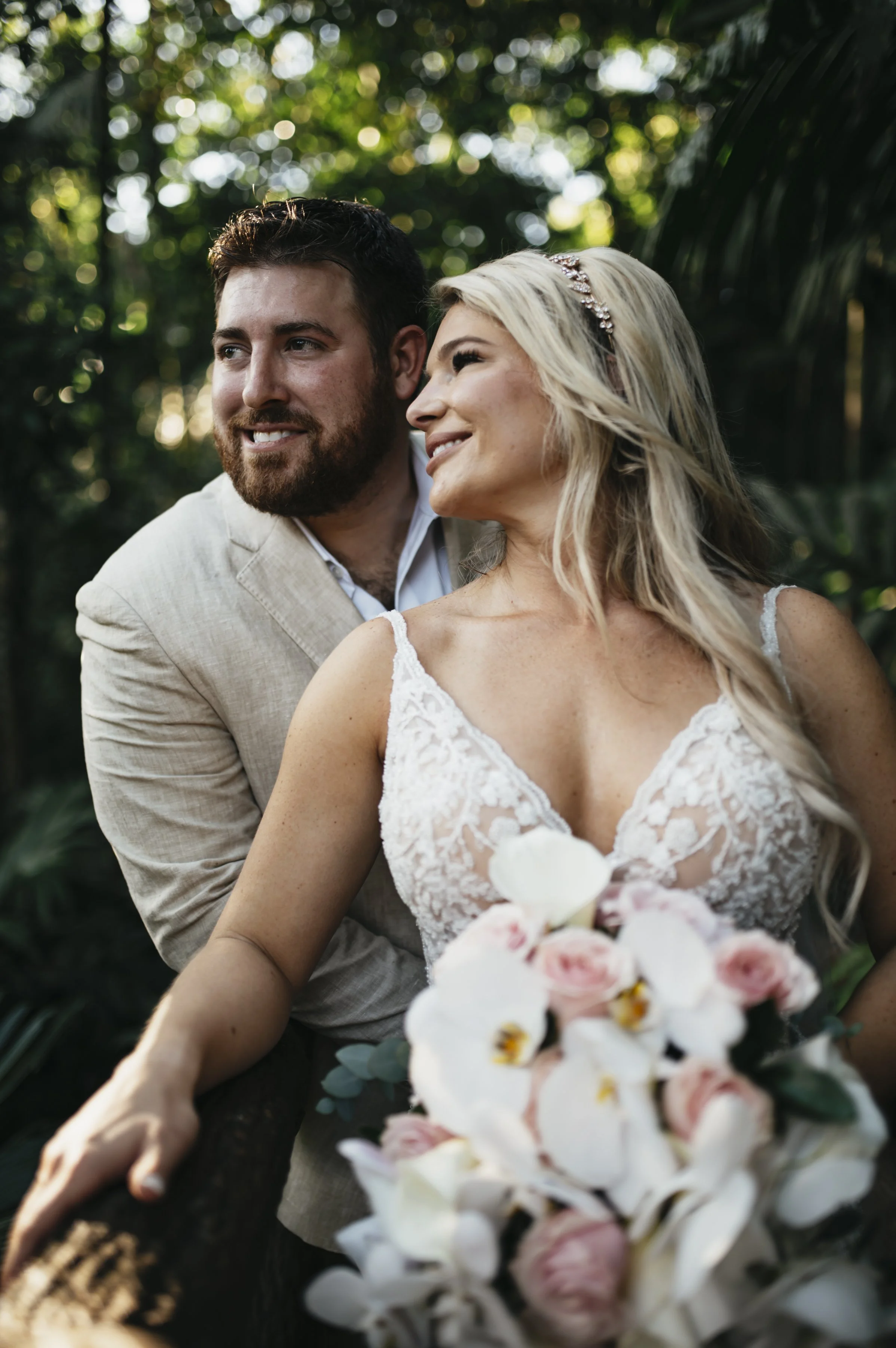 Intimate destination wedding in Costa Rica, surrounded by tropical gardens.
