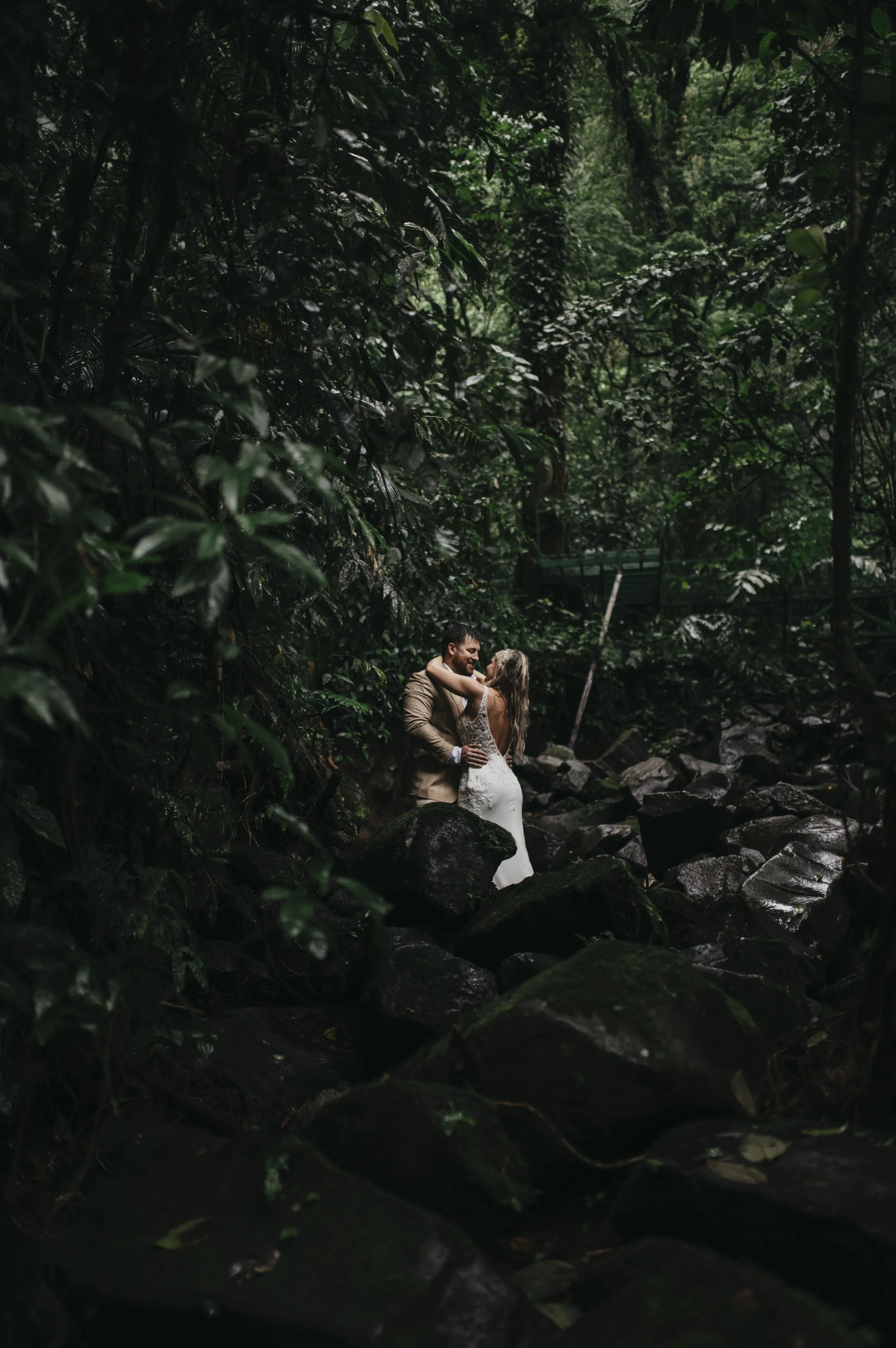 Private and intimate wedding with tropical florals and natural beauty.