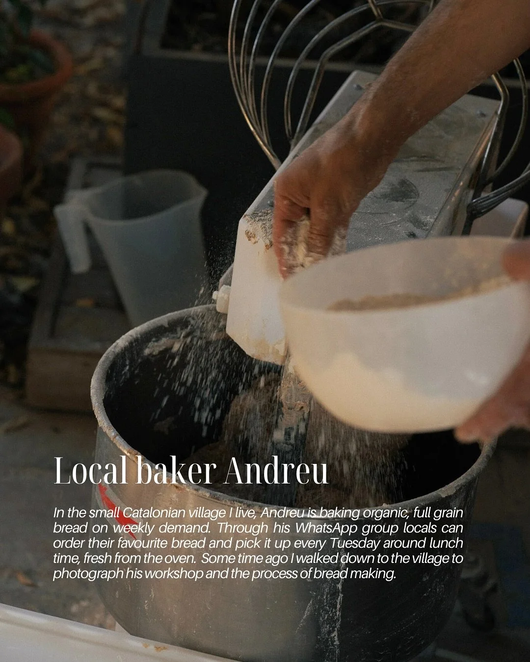 Some time ago I photographed Andreu our local baker in his workshop. Which, to my surprise, was outdoors and so simple. Nothing that fills my photographer&rsquo;s heart more than capturing the authenticity behind artesanal food 🌾

You can find all p