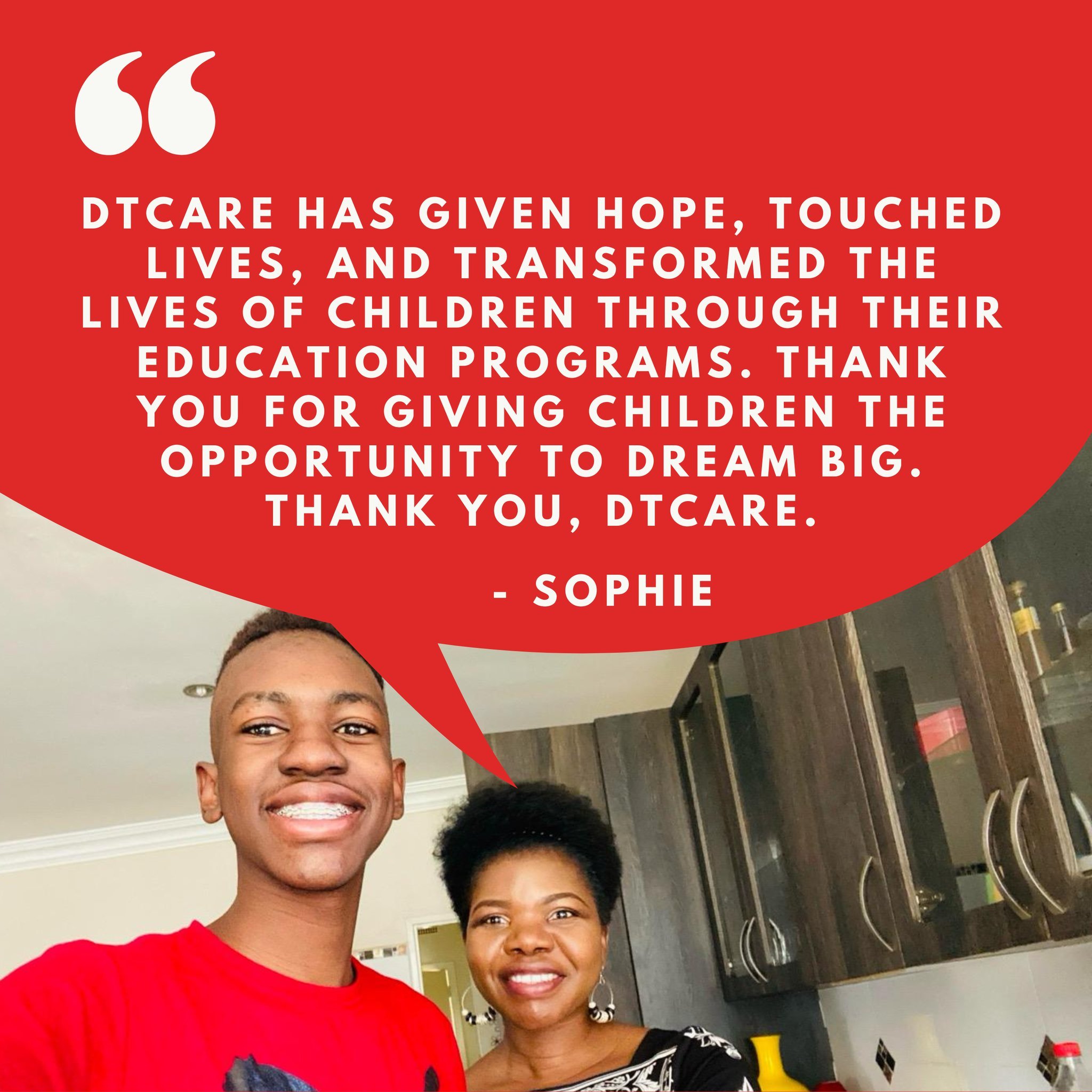 &quot;Thank you for giving children the opportunity to dream big.&quot; &ndash; Sophie, Michael's mom

We are honored to have Michael as part of DTCare's youth education sponsorship program. Michael's unwavering dedication to his academics has made h