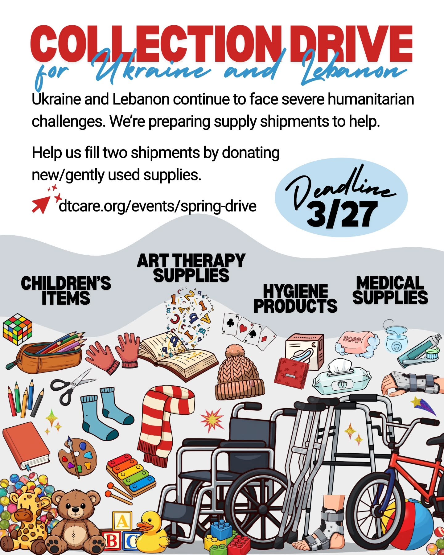 No child should have to go without the basics. In Ukraine and Lebanon, families need our help right now&mdash;from children's supplies to medical essentials. 🧸🩺 Can you help us fill two shipments by 3/27?

We're collecting toys, art therapy supplie