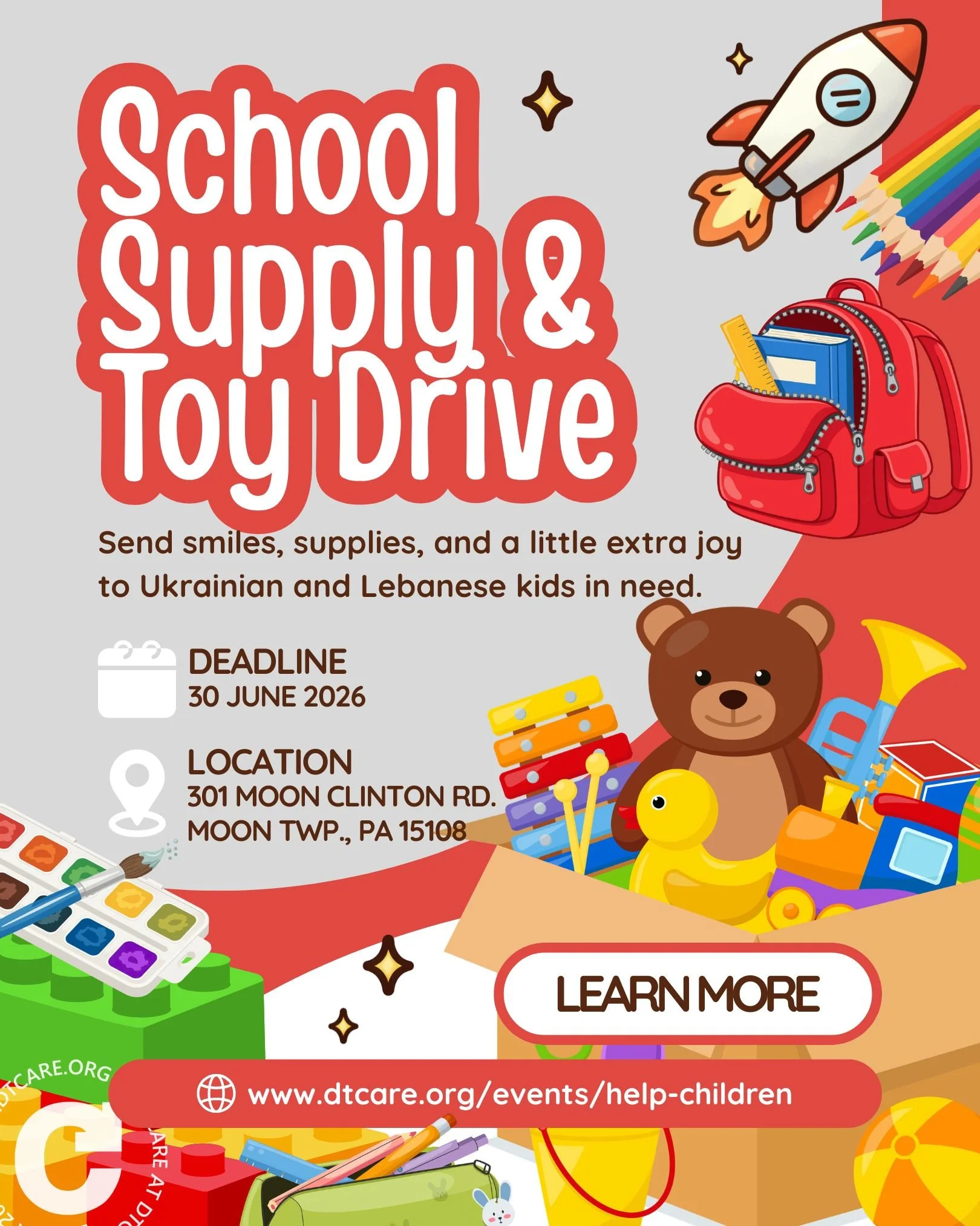 Every child deserves the chance to learn, play, and feel cared for&mdash;especially in times of crisis. 🤝 

This July, DTCare is preparing a shipment of urgently needed supplies for children in Ukraine and Lebanon. With your help, we can provide sup