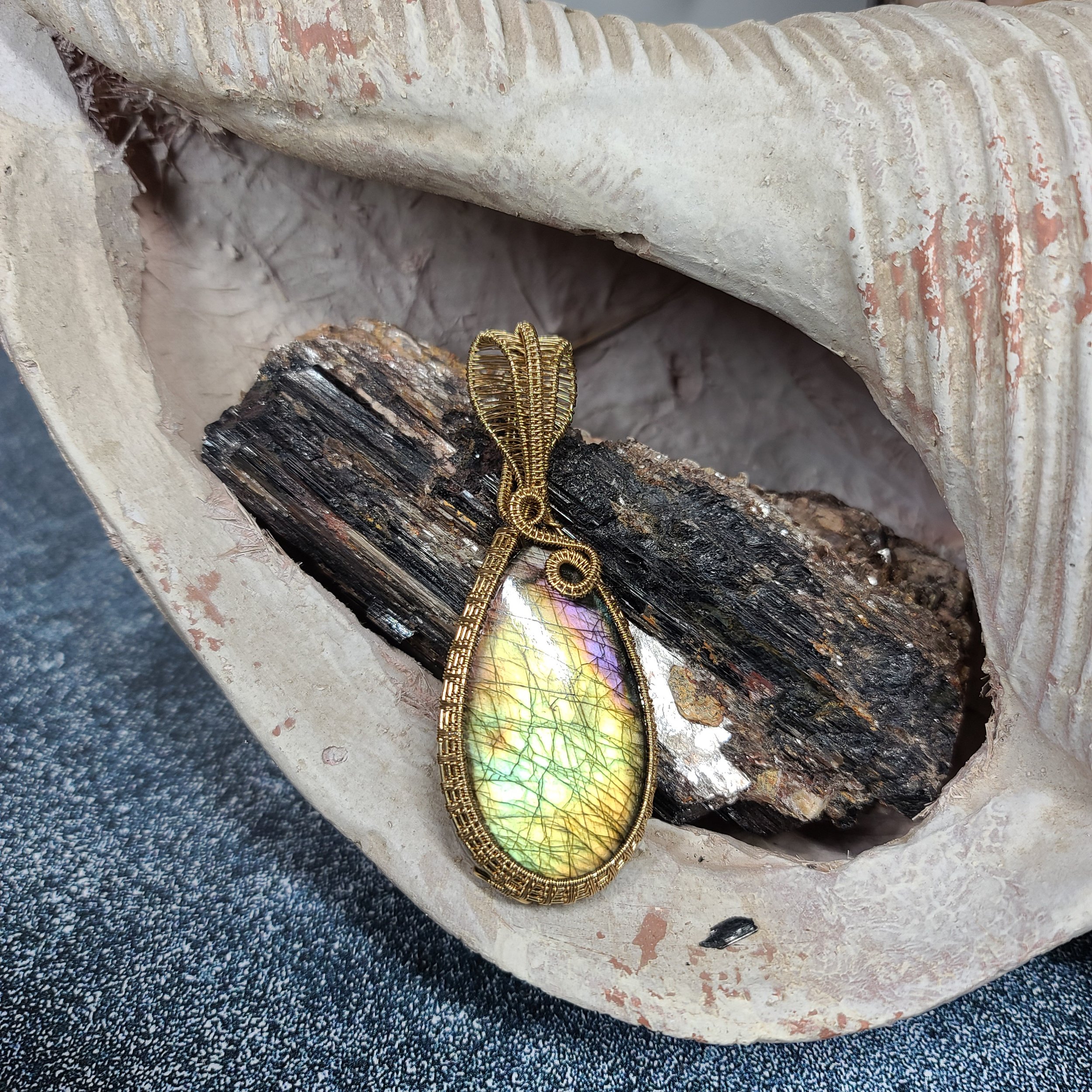 Ulara Moon Green/Yellow Labradorite Pendant by Ulara Moon