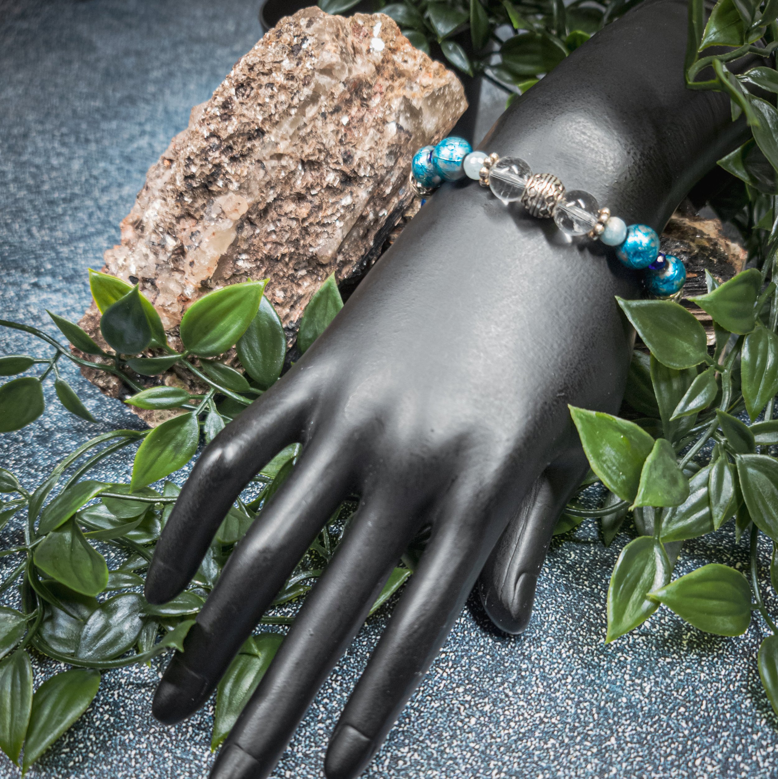 Ulara Moon Blue Glass Crystal and Quartz Bracelet