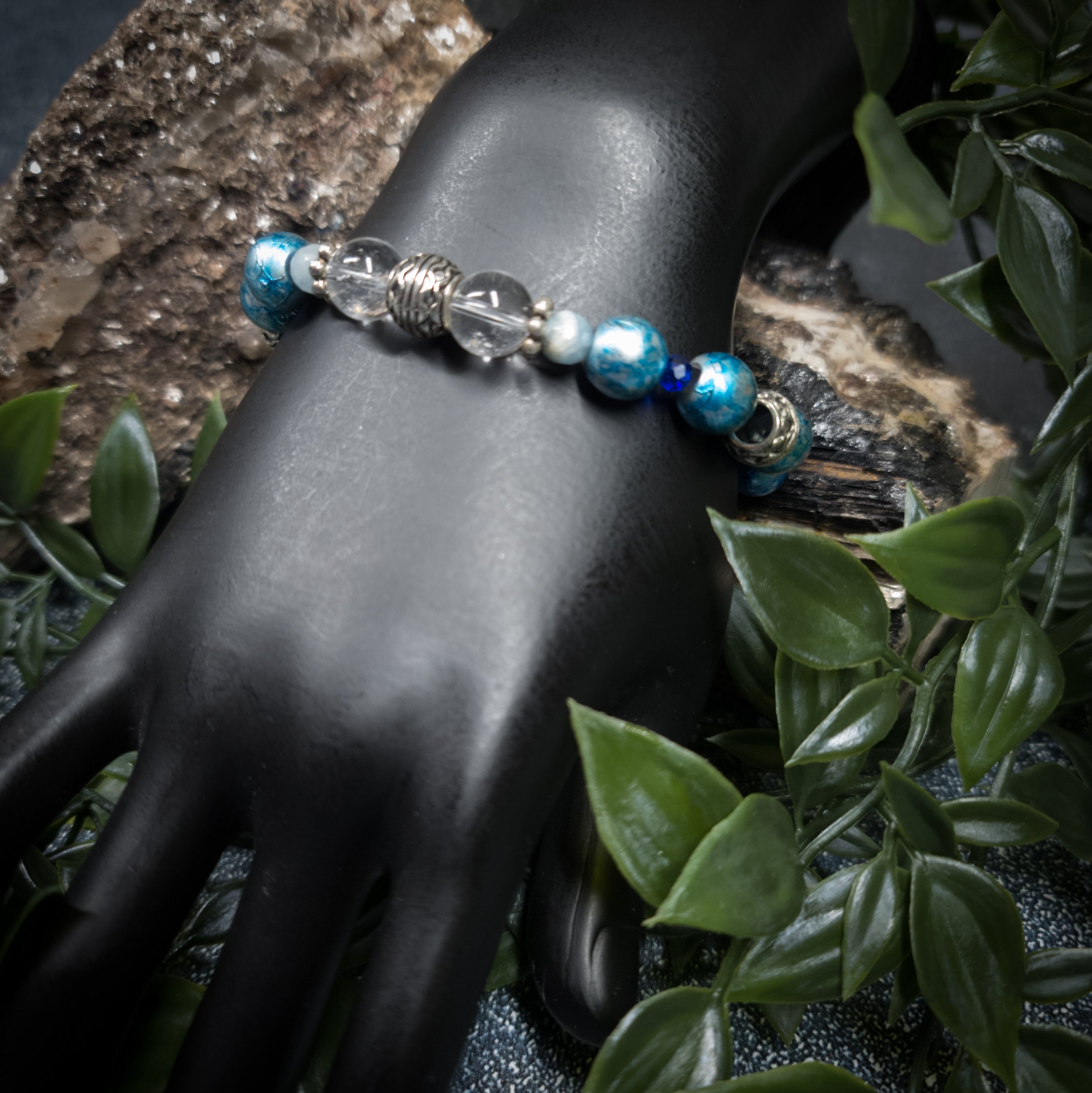 Ulara Moon Blue Glass Crystal and Quartz Bracelet
