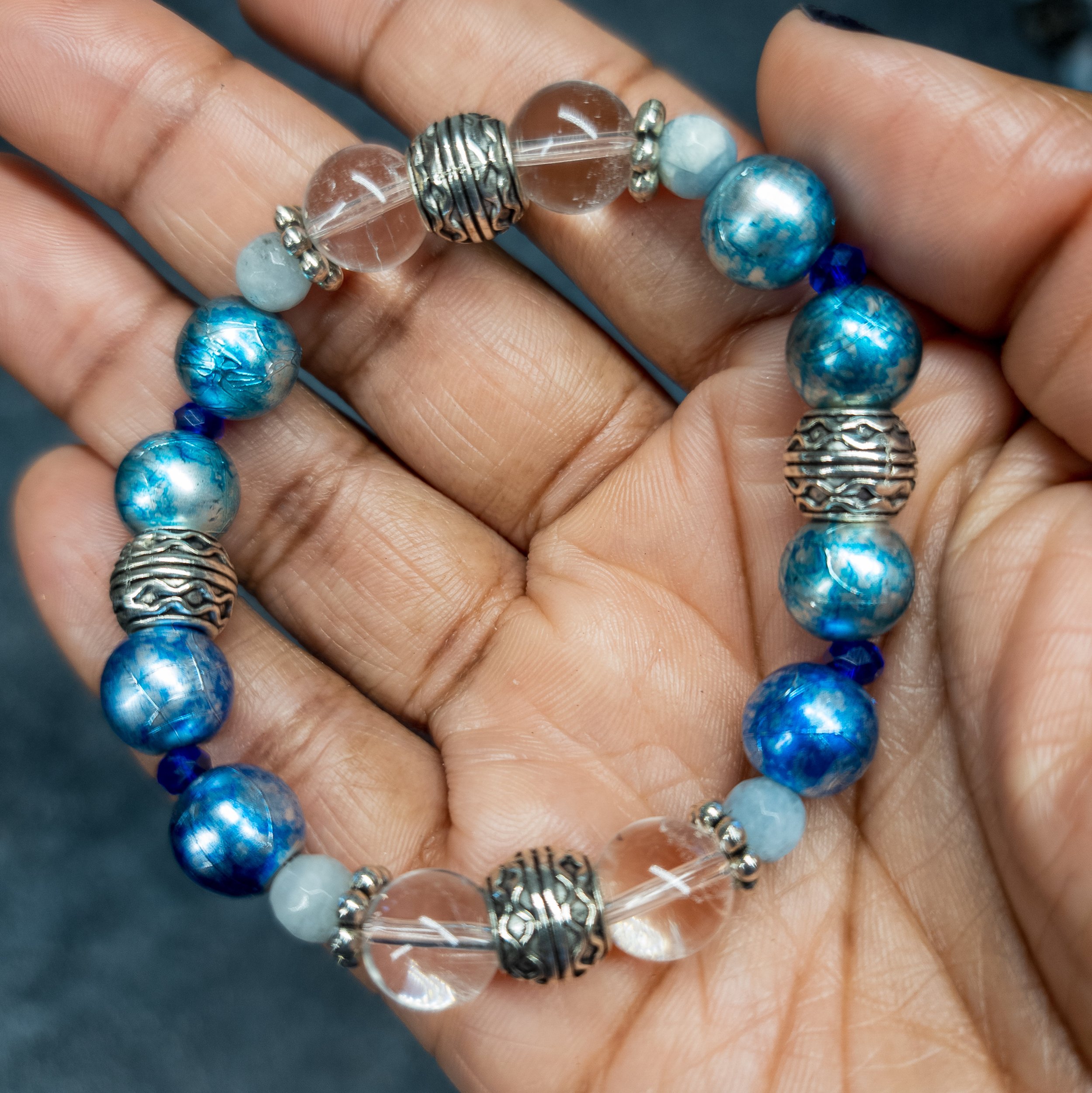 Ulara Moon Blue Glass Crystal and Quartz Bracelet