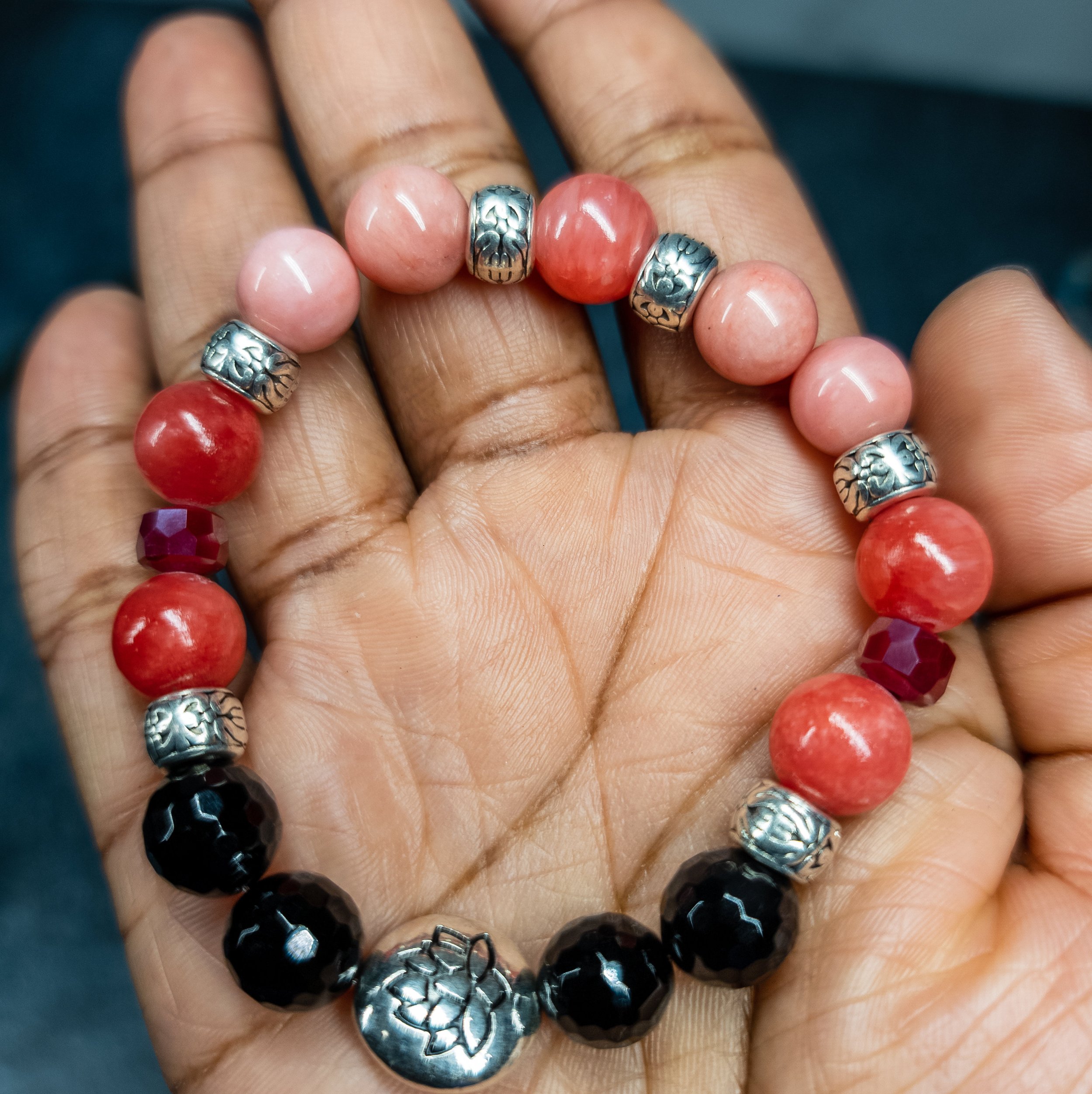 Ulara Moon Pink Quartzite and Black Agate Bracelet by Ulara Moon