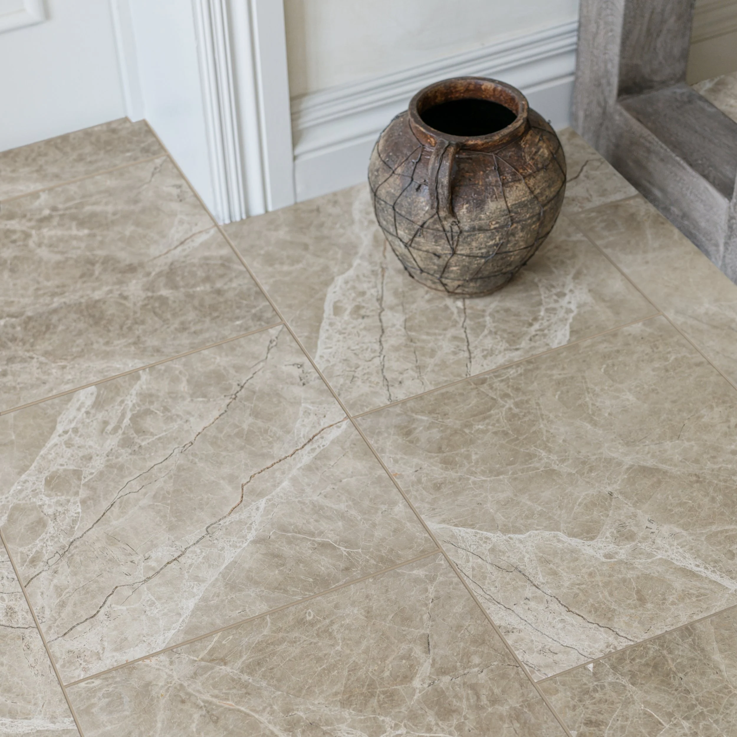 Beige marble bathroom floor