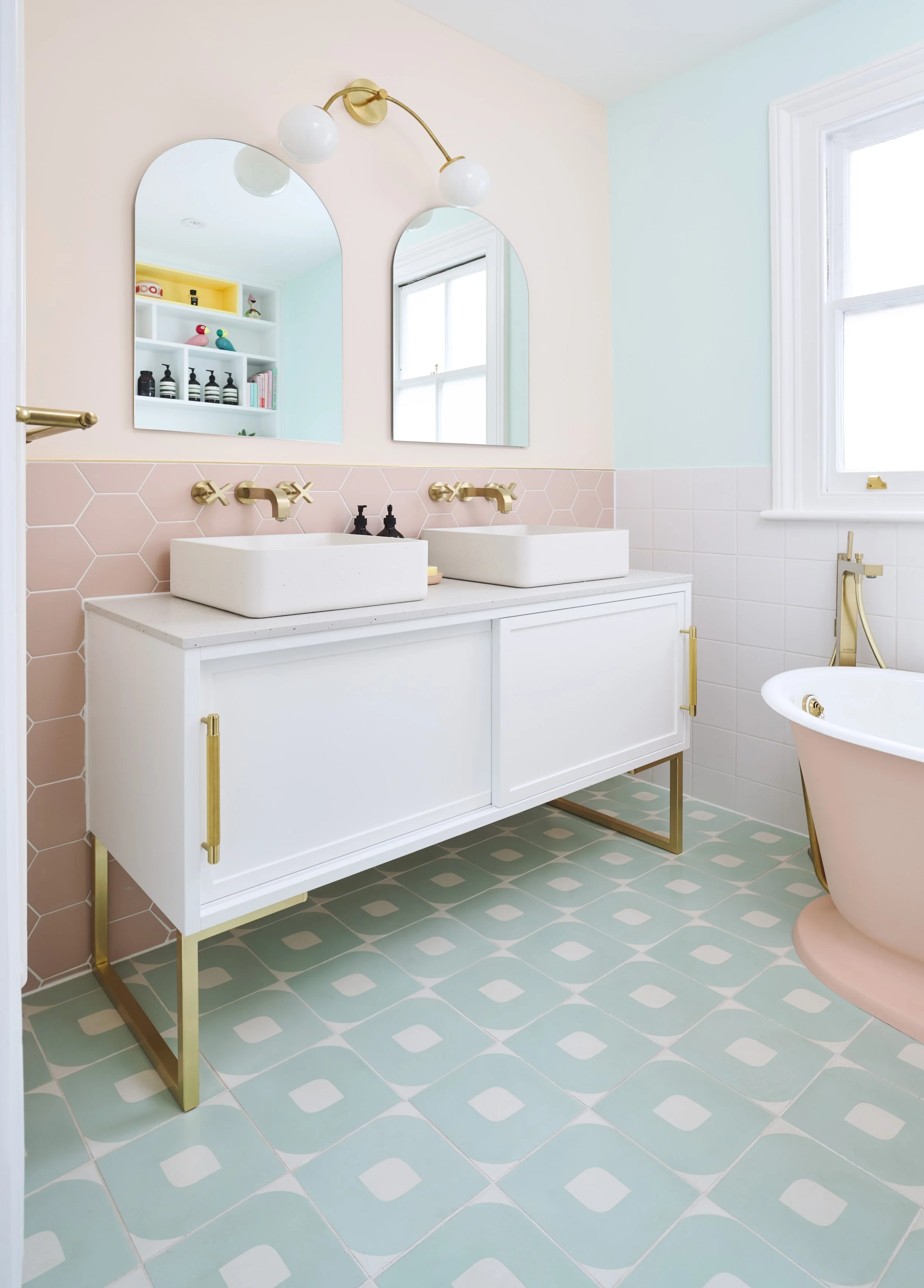 Bathroom Design Pretty Pastel Bathroom with Miniature Slipper Bath
