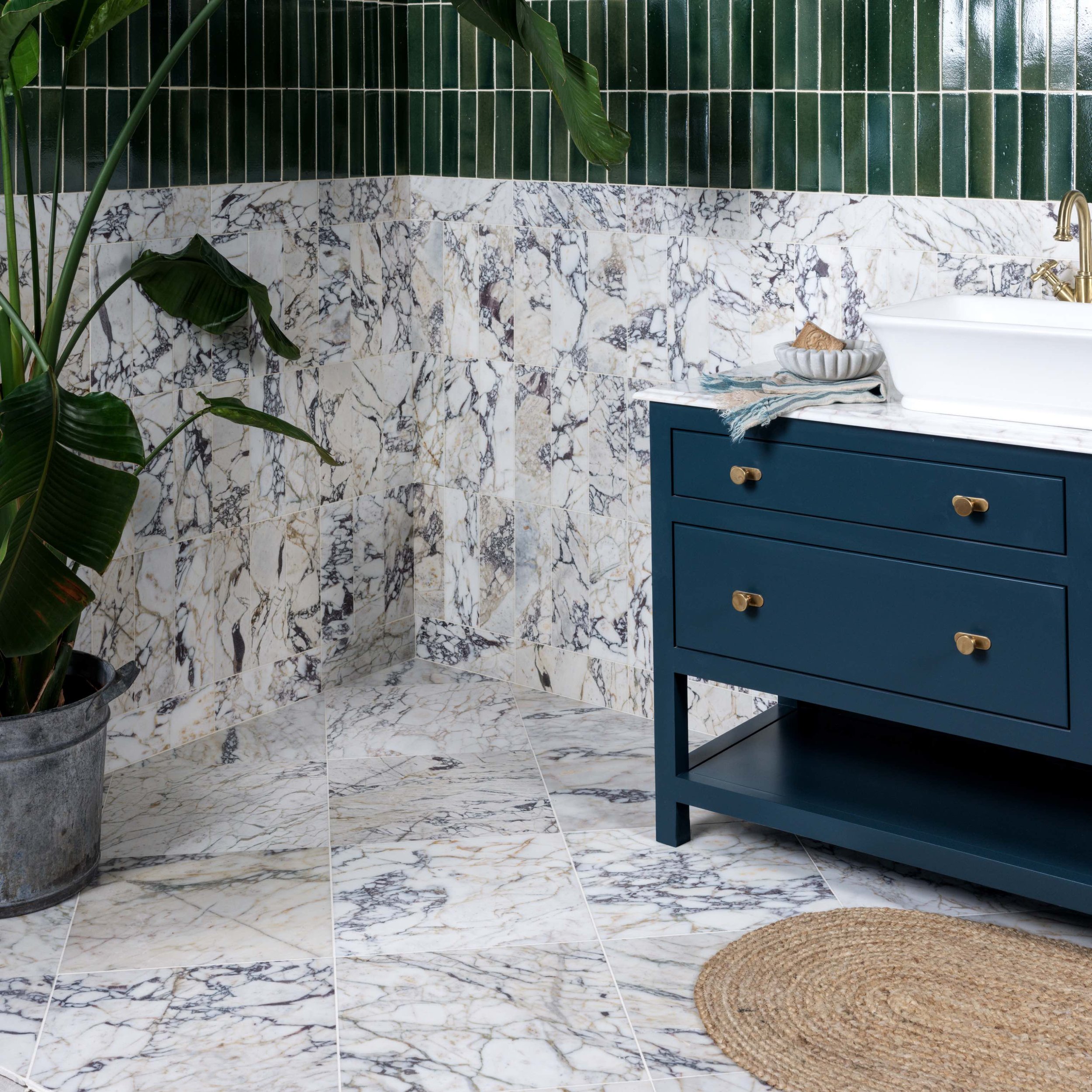 white veined marble tile