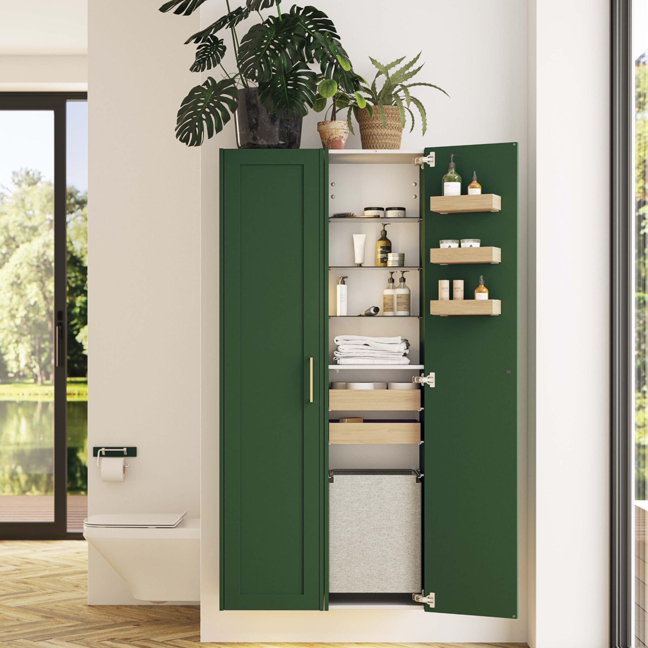 green open bathroom vanity unit
