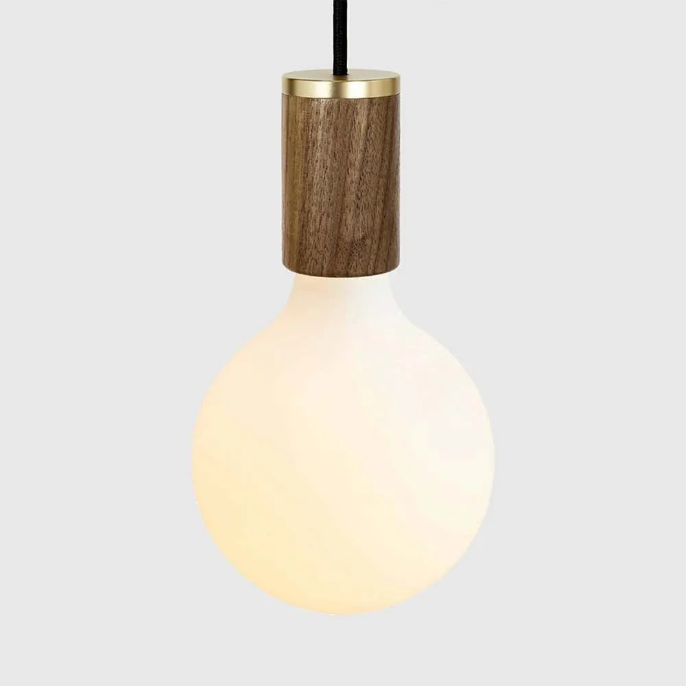 sphere lightbulb in walnut hanging pendant