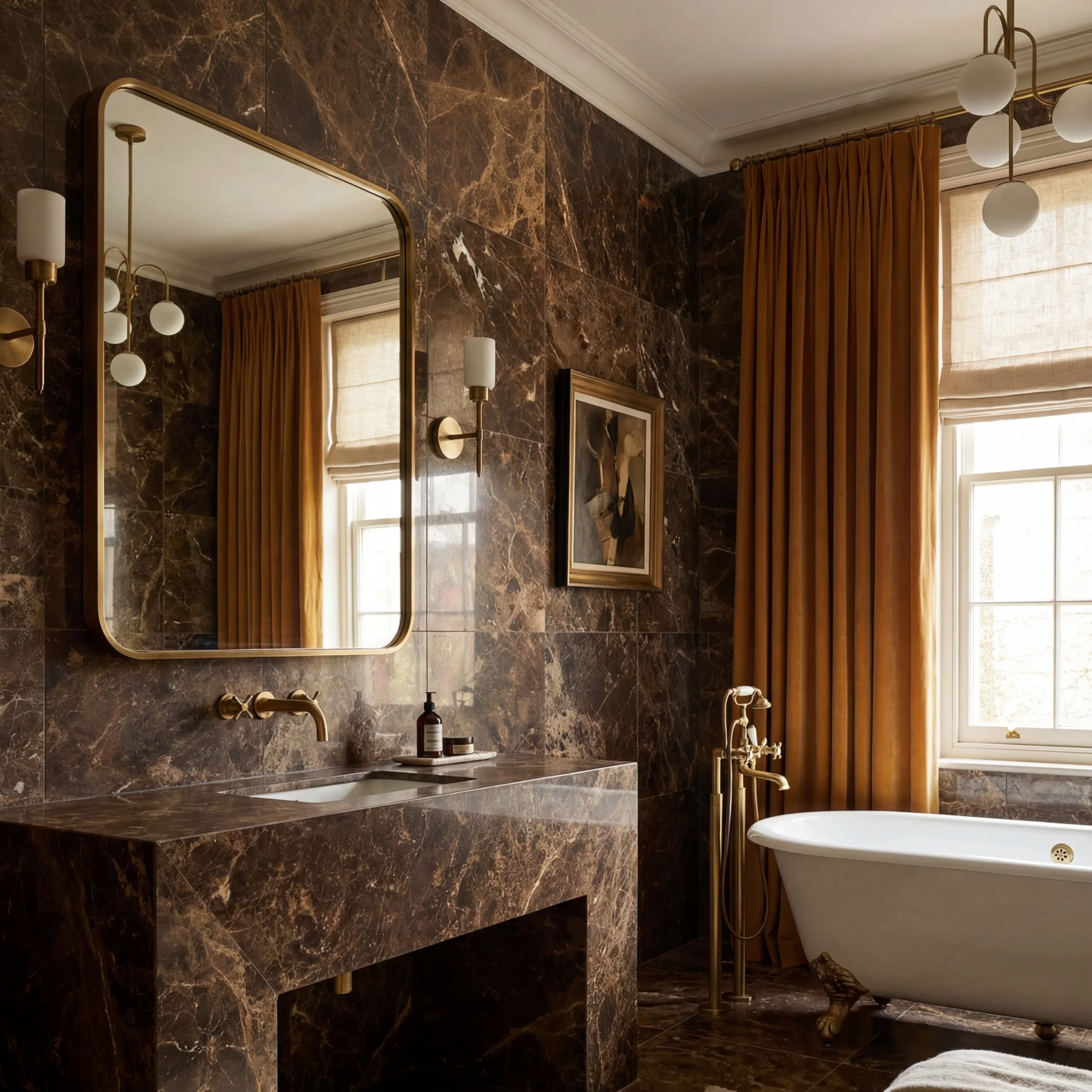 Brown marble bathroom