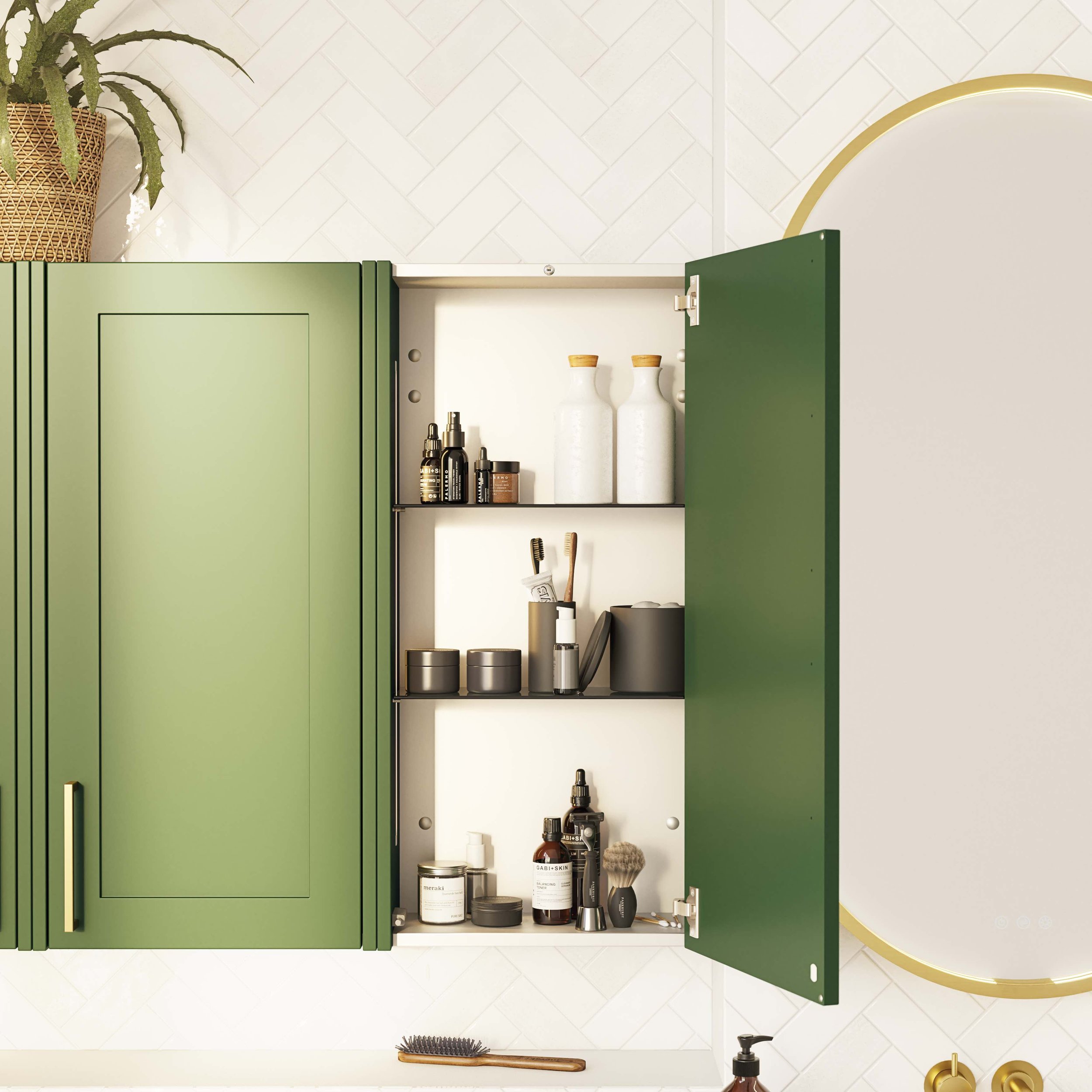 green open bathroom vanity unit