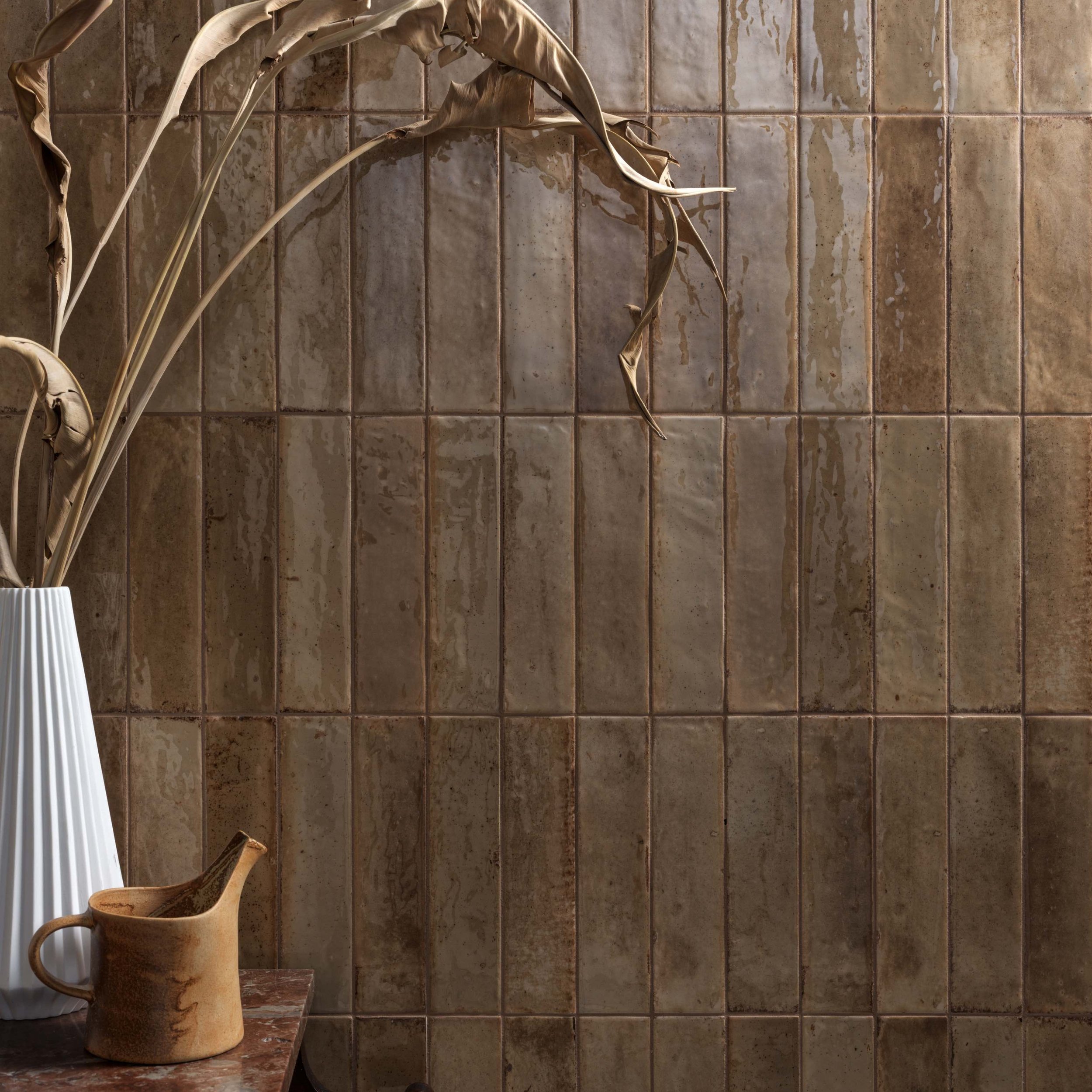 beige glossy brick style tiles