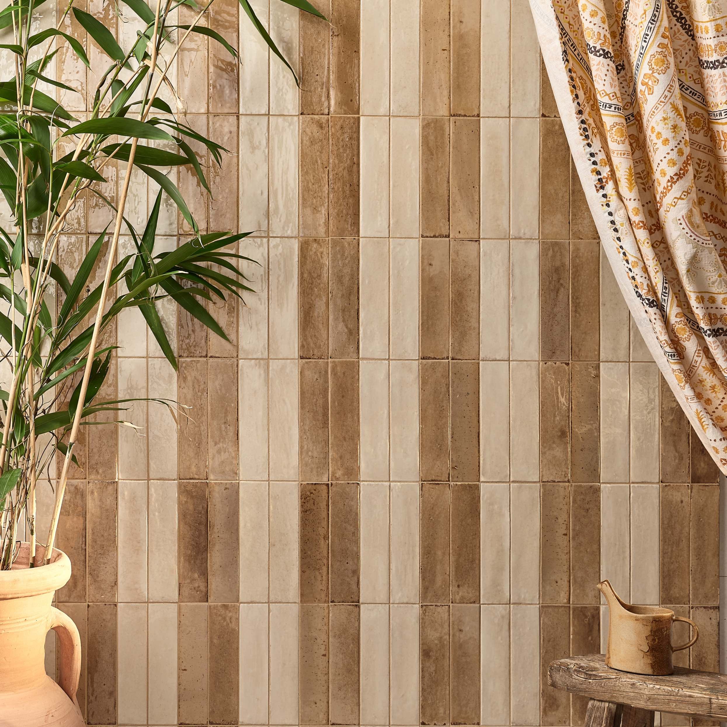 beige and linen glossy brick style tiles