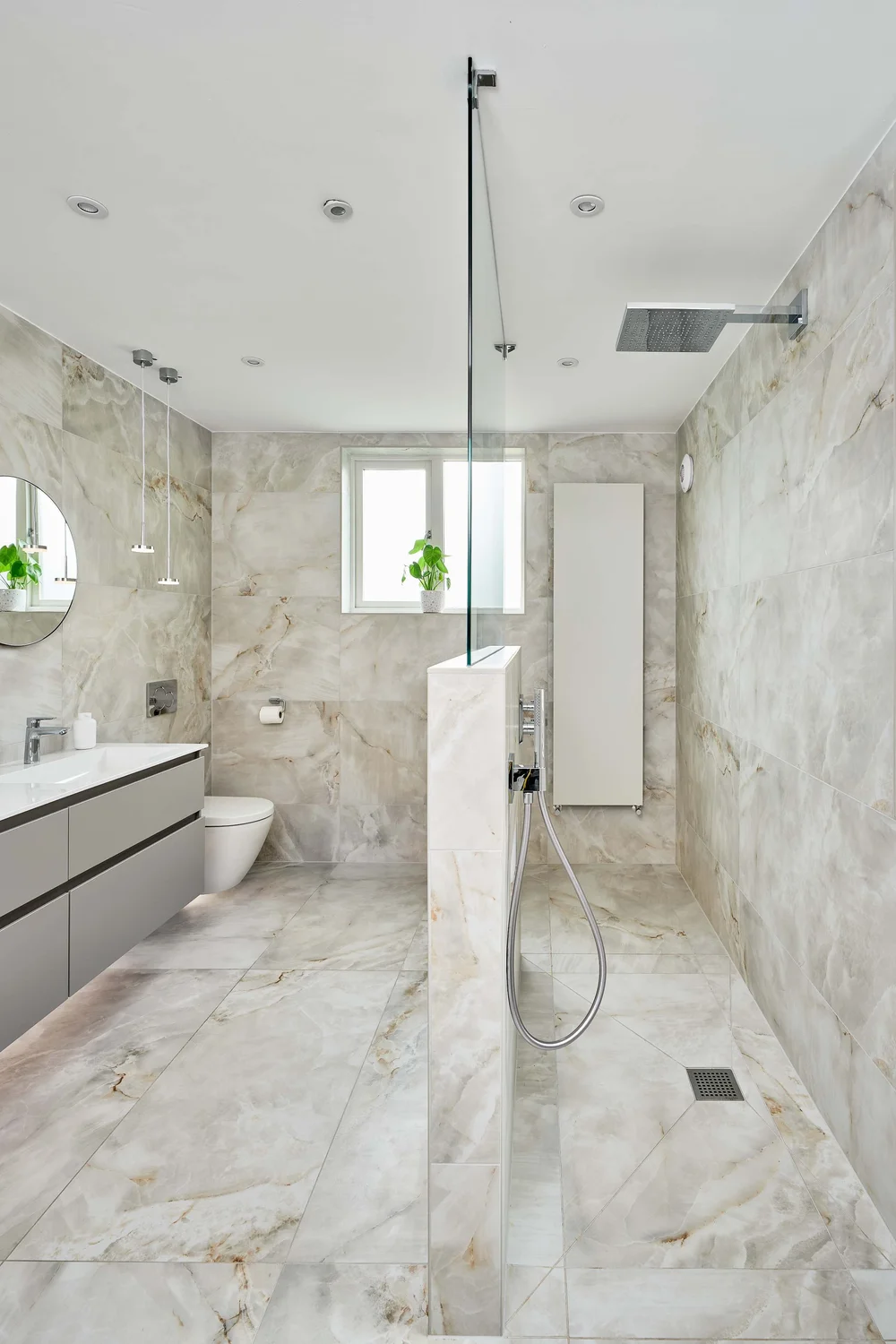 Bathroom Design Large Family Bathroom With MarbleEffect Tiles